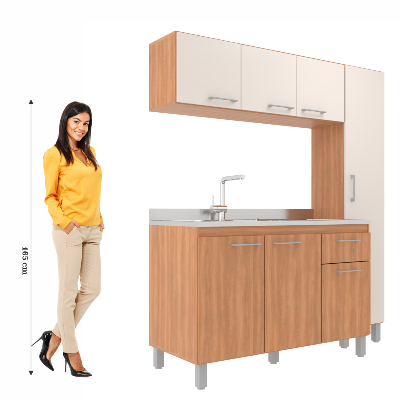 Cozinha Iara Modulada 3 Peças com Torre Quente Freijó/Off White