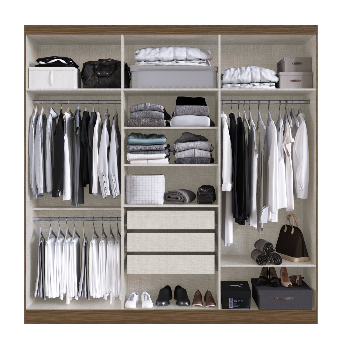Guarda Roupas de Casal Mendoza 6 Portas 3 Gavetas - Nogueira / Off White