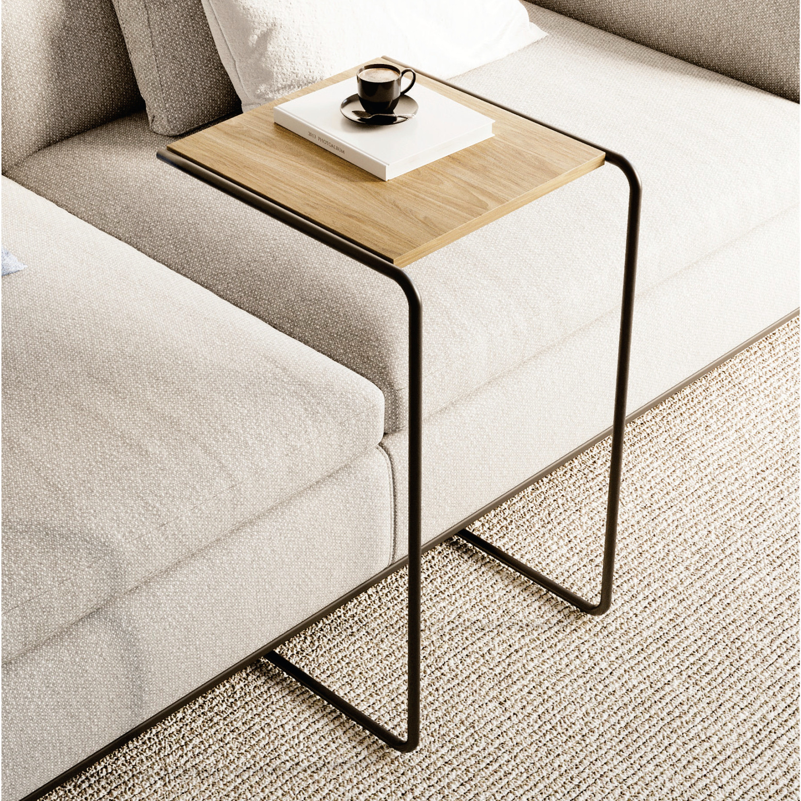 Mesa Lateral Steel Babus com Encaixe para Sofá - Freijó e Preto