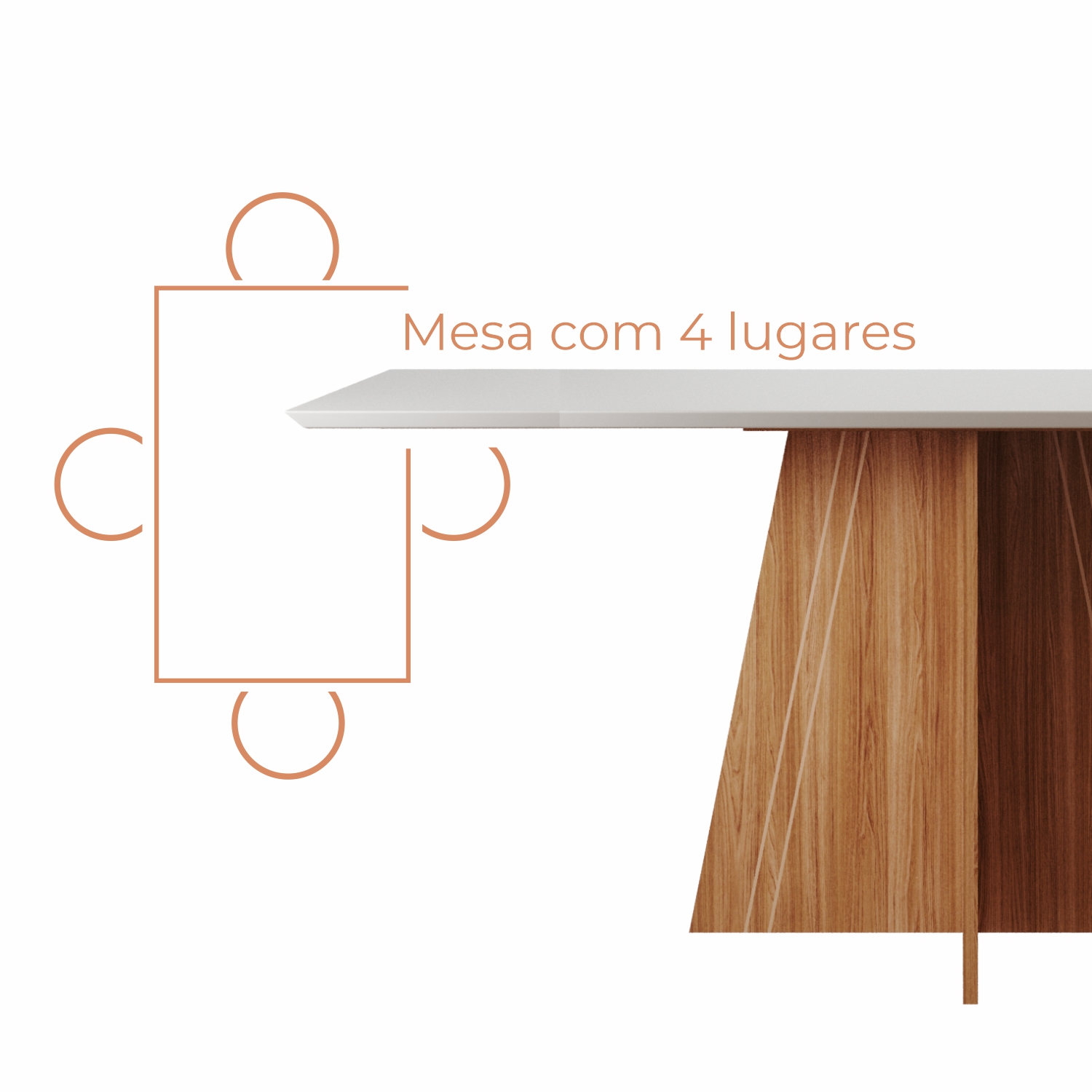 Mesa de Jantar 4 Lugares Mesa Lune 1,36m