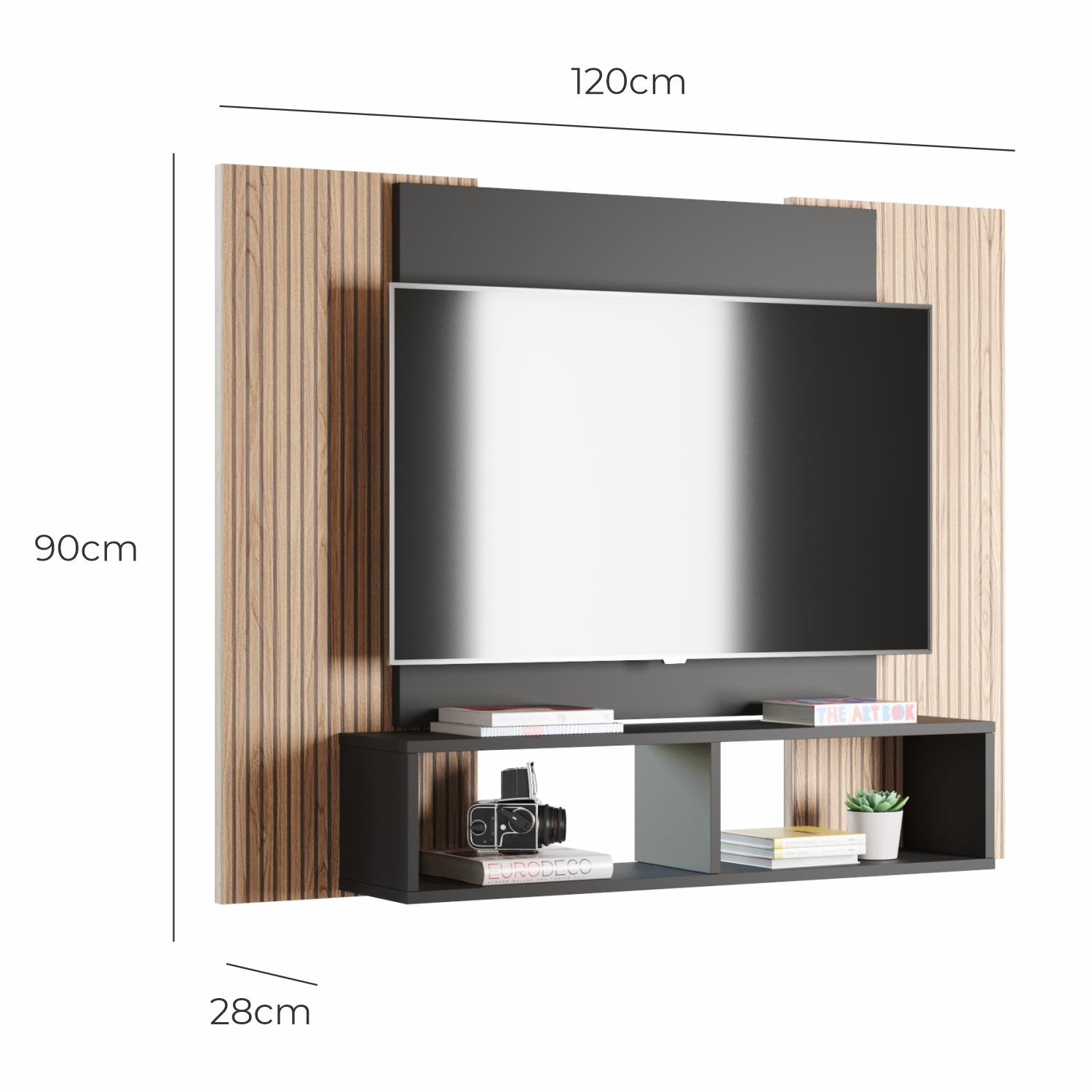Painel Para Tv Até 42 Polegadas Com Nichos Gaia - Preto Cin/Rip