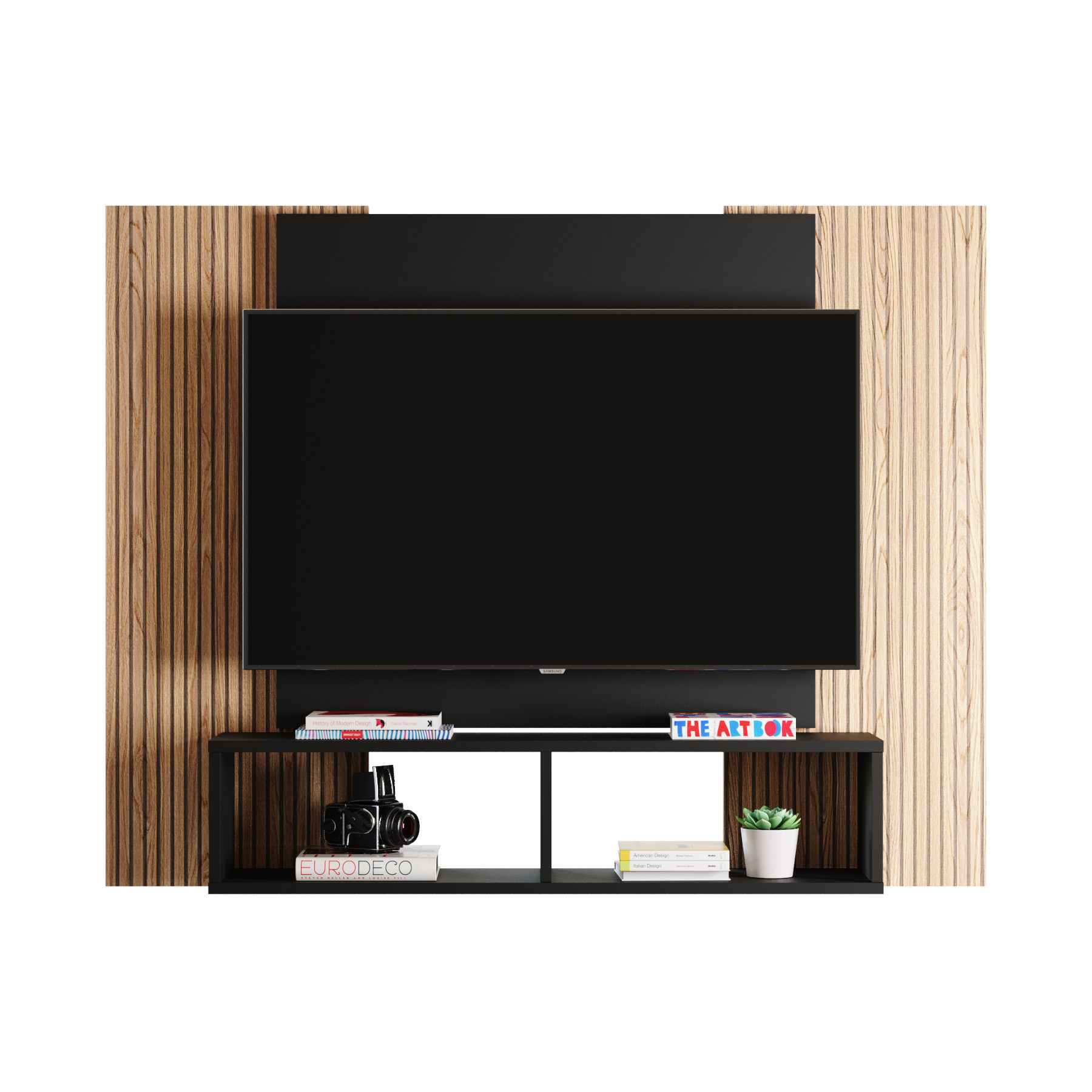 Painel Para Tv Até 42 Polegadas Com Nichos Gaia - Preto Cin/Rip
