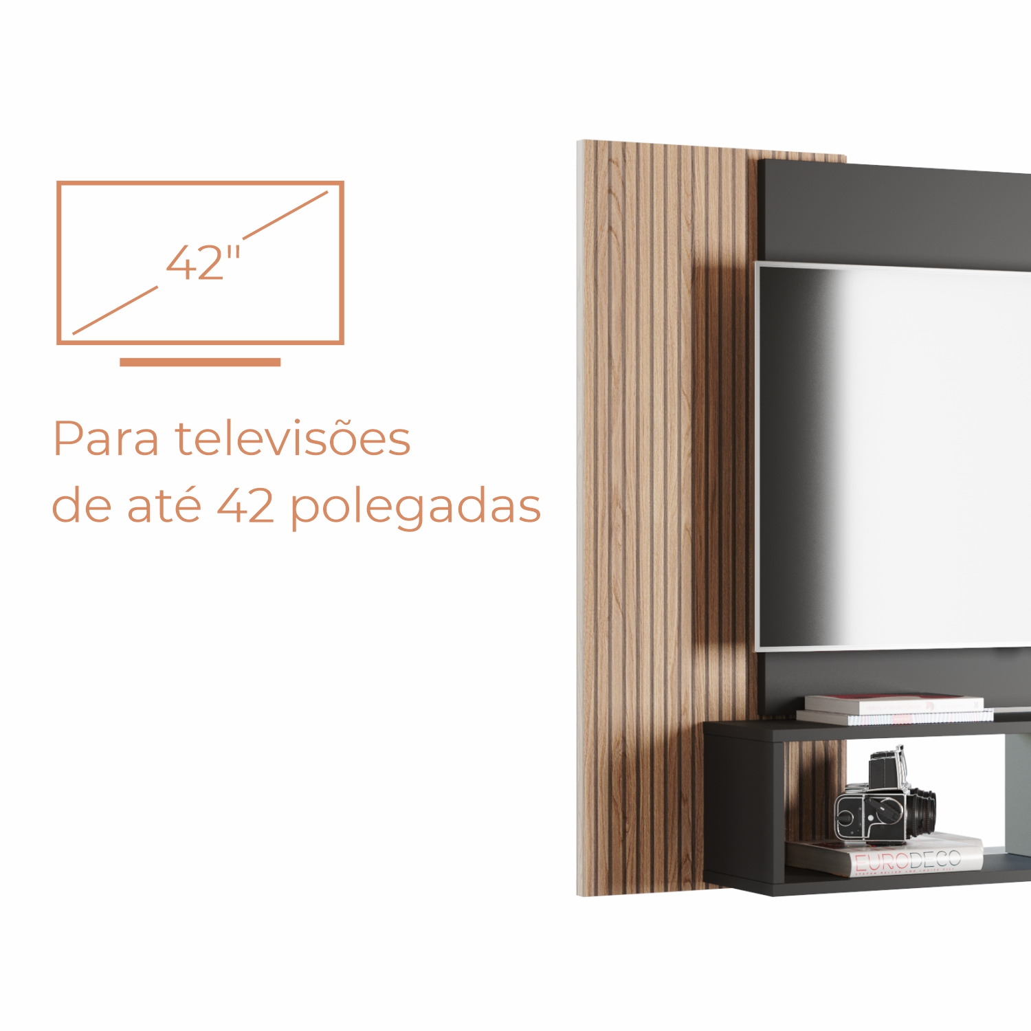 Painel Para Tv Até 42 Polegadas Com Nichos Gaia - Preto Cin/Rip