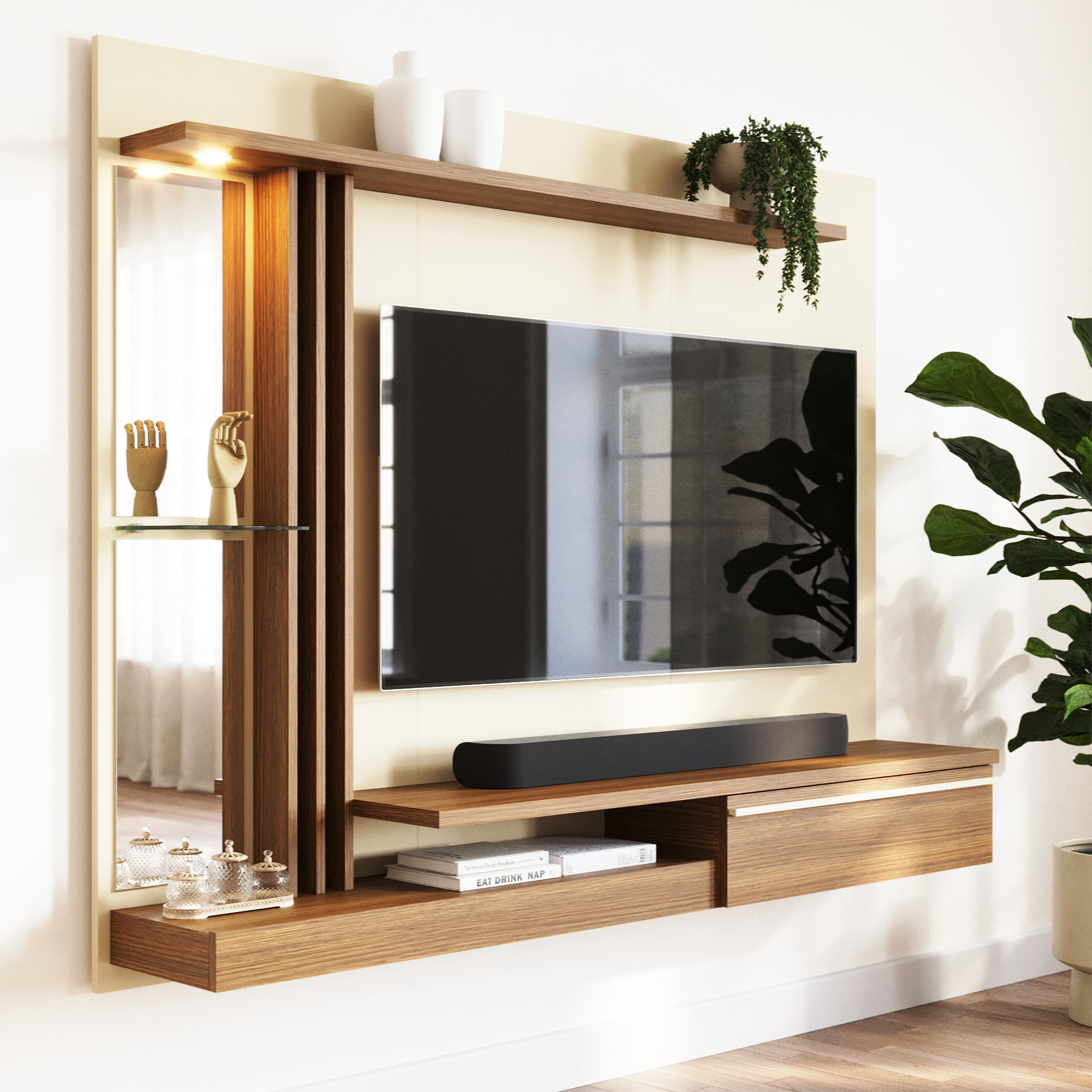 Painel Tv 55 Babus Petra Moderno 5 Prateleiras Off White