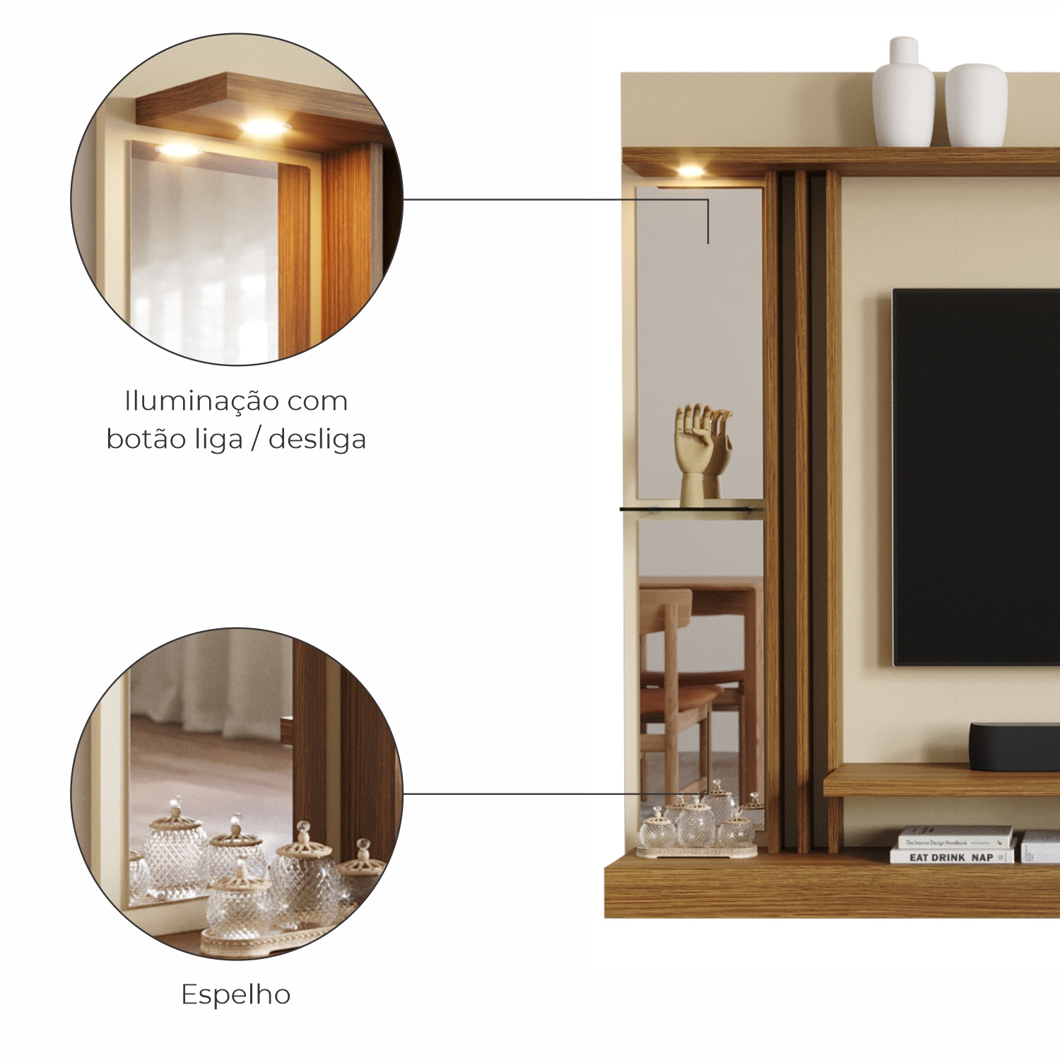 Painel Tv 55 Babus Petra Moderno 5 Prateleiras Off White