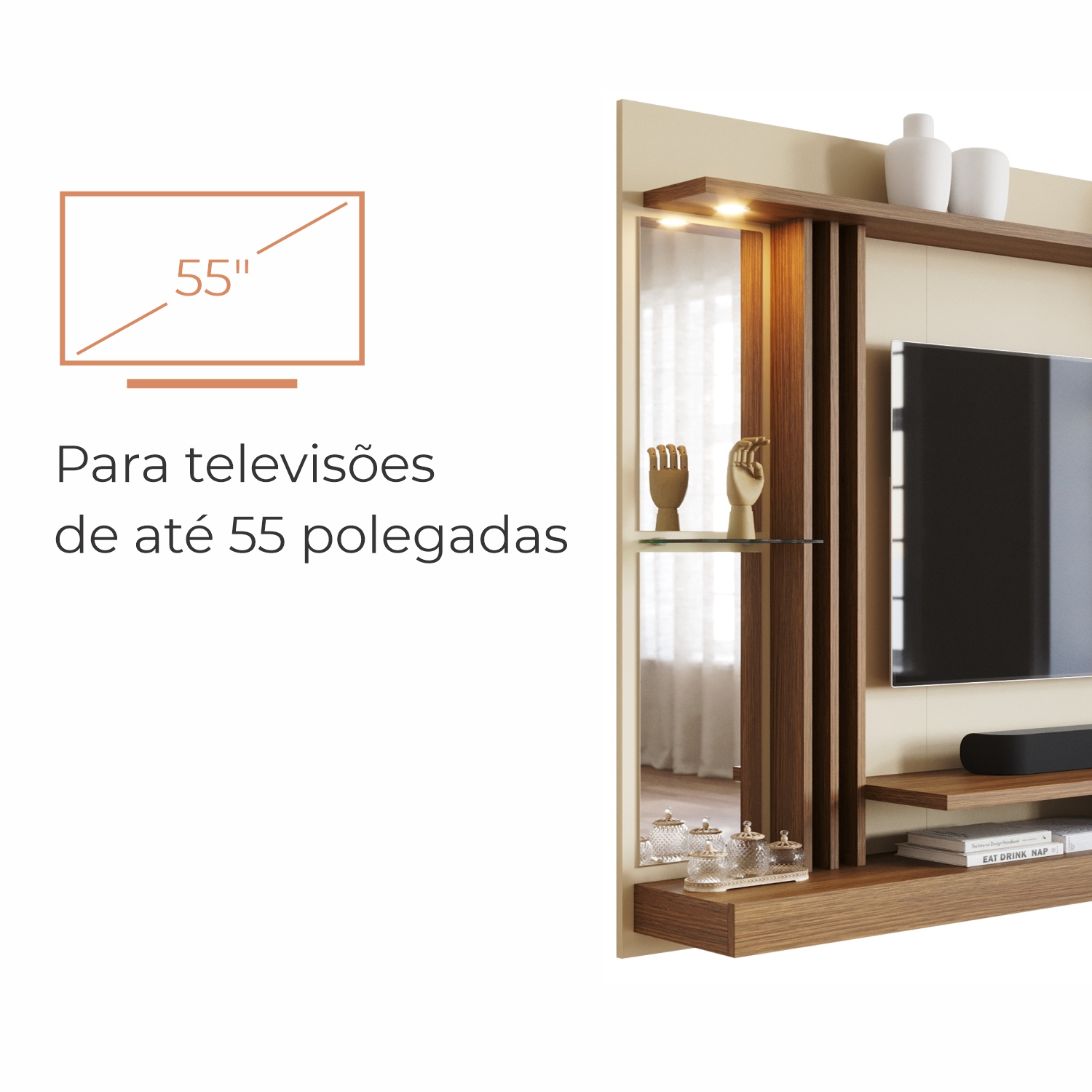 Painel Tv 55 Babus Petra Moderno 5 Prateleiras Off White