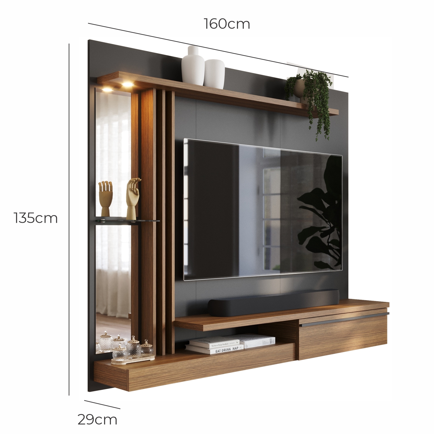 Painel Tv 55 Babus Petra Moderno 5 Prateleiras Preto 