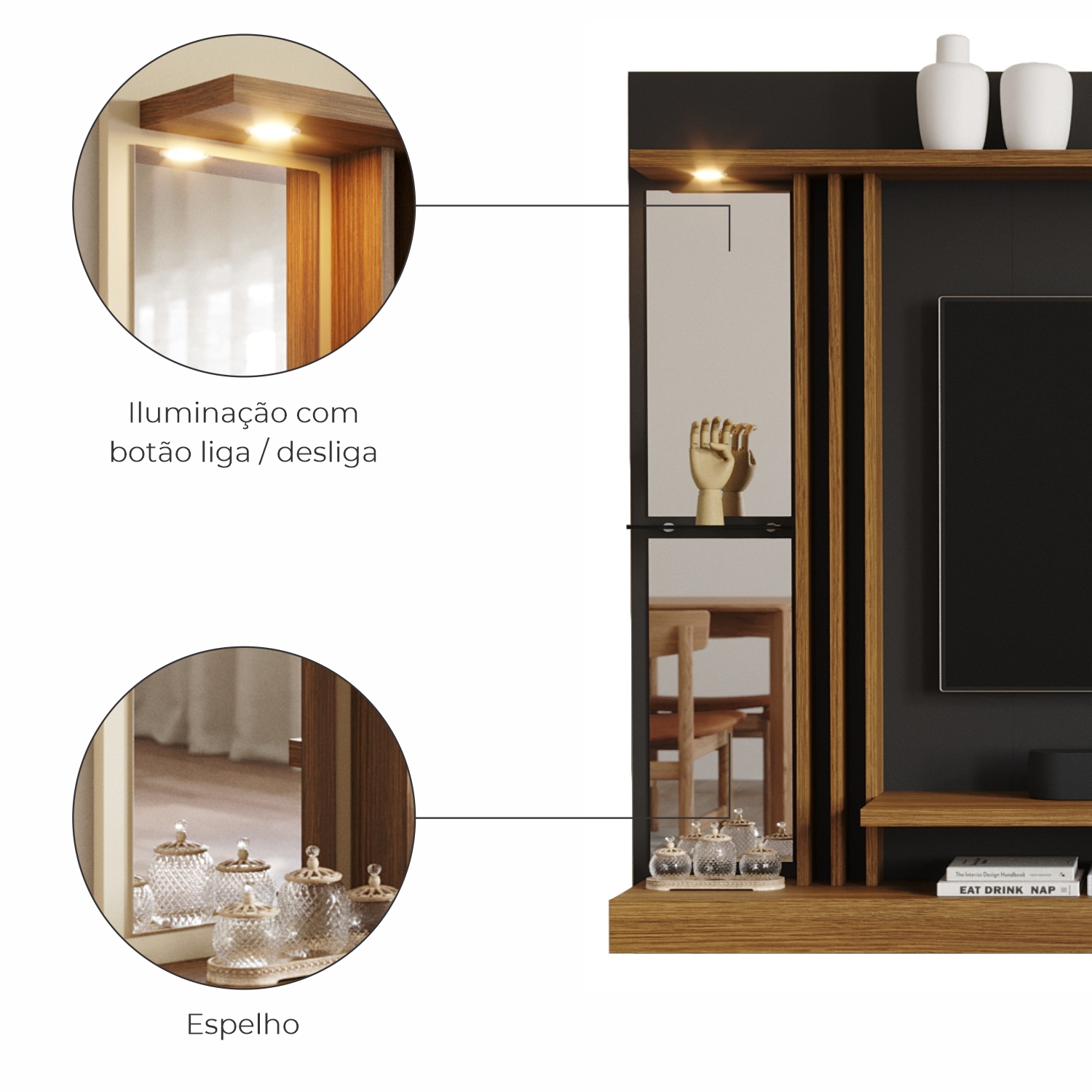 Painel Tv 55 Babus Petra Moderno 5 Prateleiras Preto 