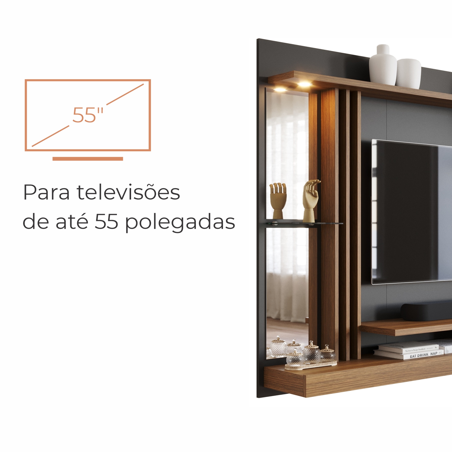Painel Tv 55 Babus Petra Moderno 5 Prateleiras Preto 