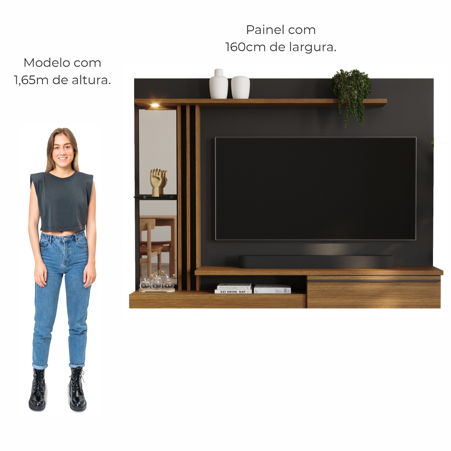 Painel Tv 55 Babus Petra Moderno 5 Prateleiras Preto 