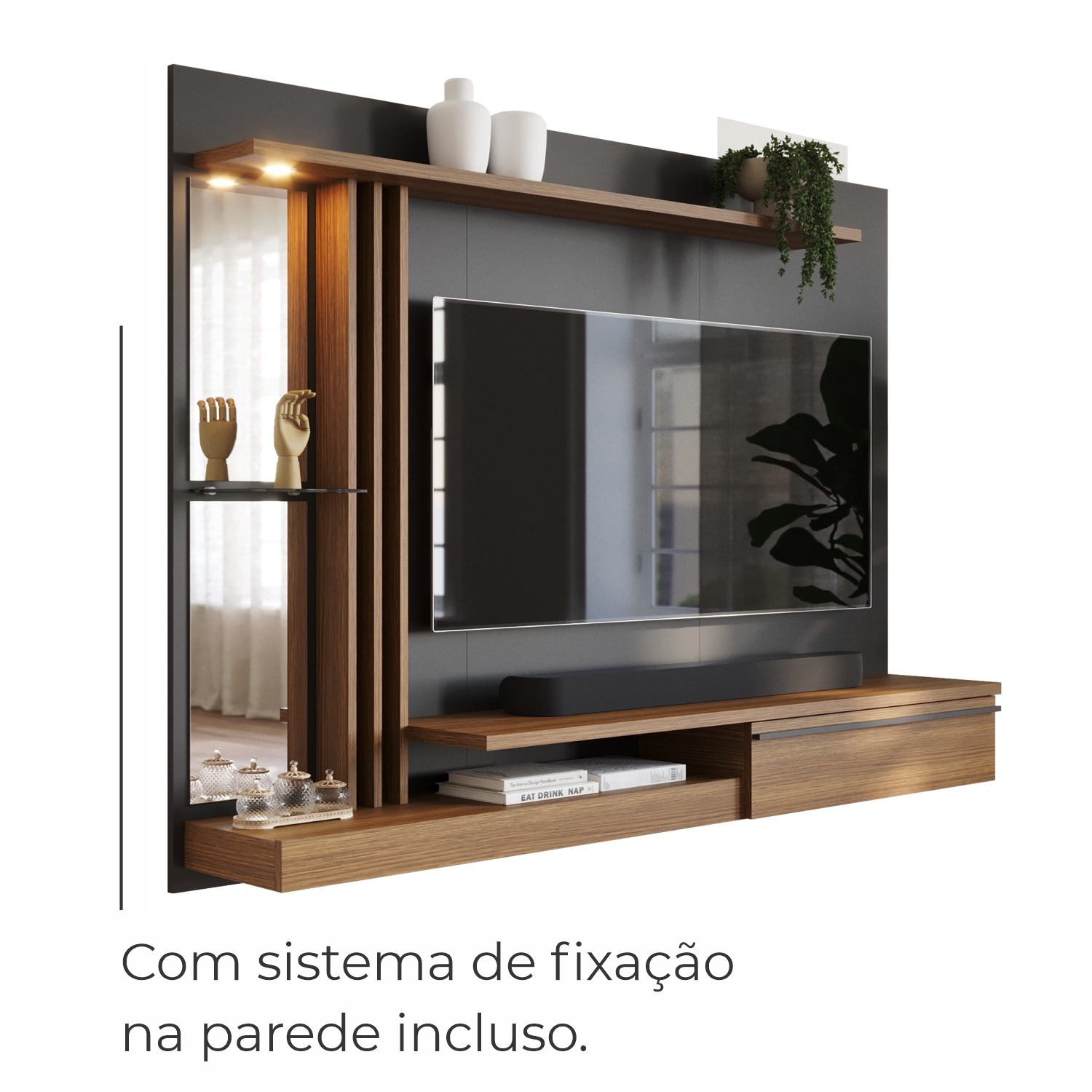 Painel Tv 55 Babus Petra Moderno 5 Prateleiras Preto 