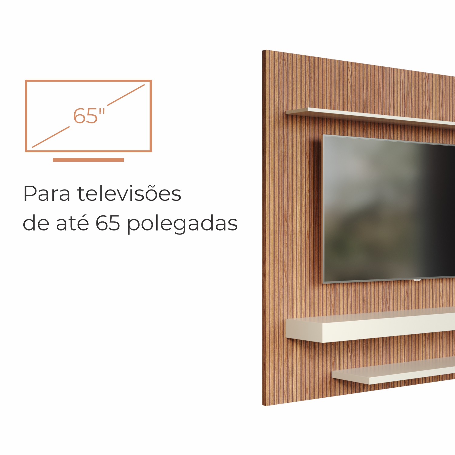 Painel de TV Até 65 Pol. Lírio Babus - Ripado / Off White