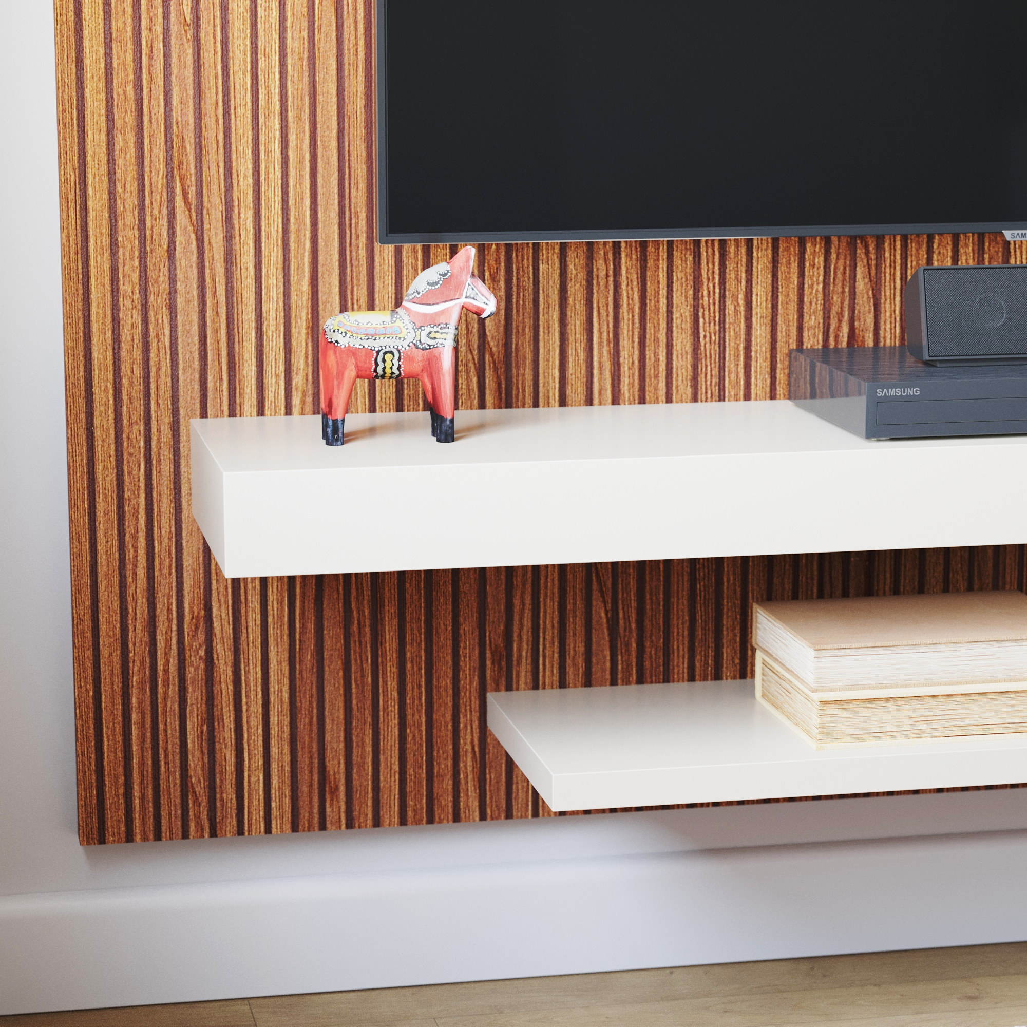 Painel de TV Até 65 Pol. Lírio Babus - Ripado / Off White