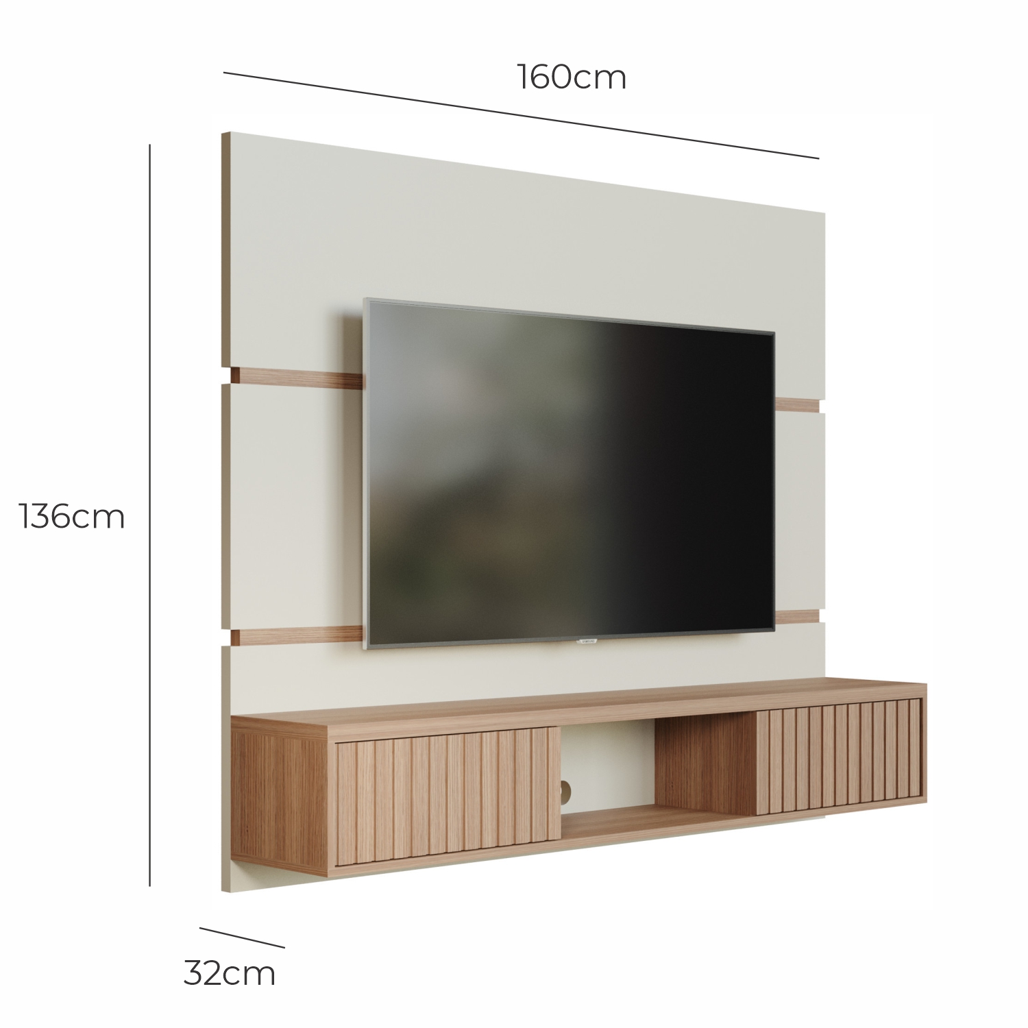 Painel de TV Até 65 Pol. Luna Babus - Off White / Cinamomo Ripado