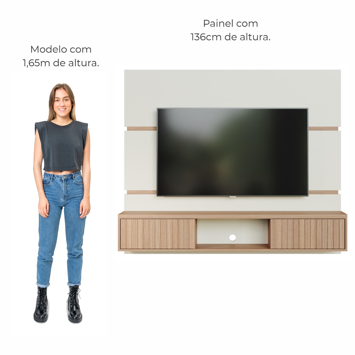 Painel de TV Até 65 Pol. Luna Babus - Off White / Cinamomo Ripado