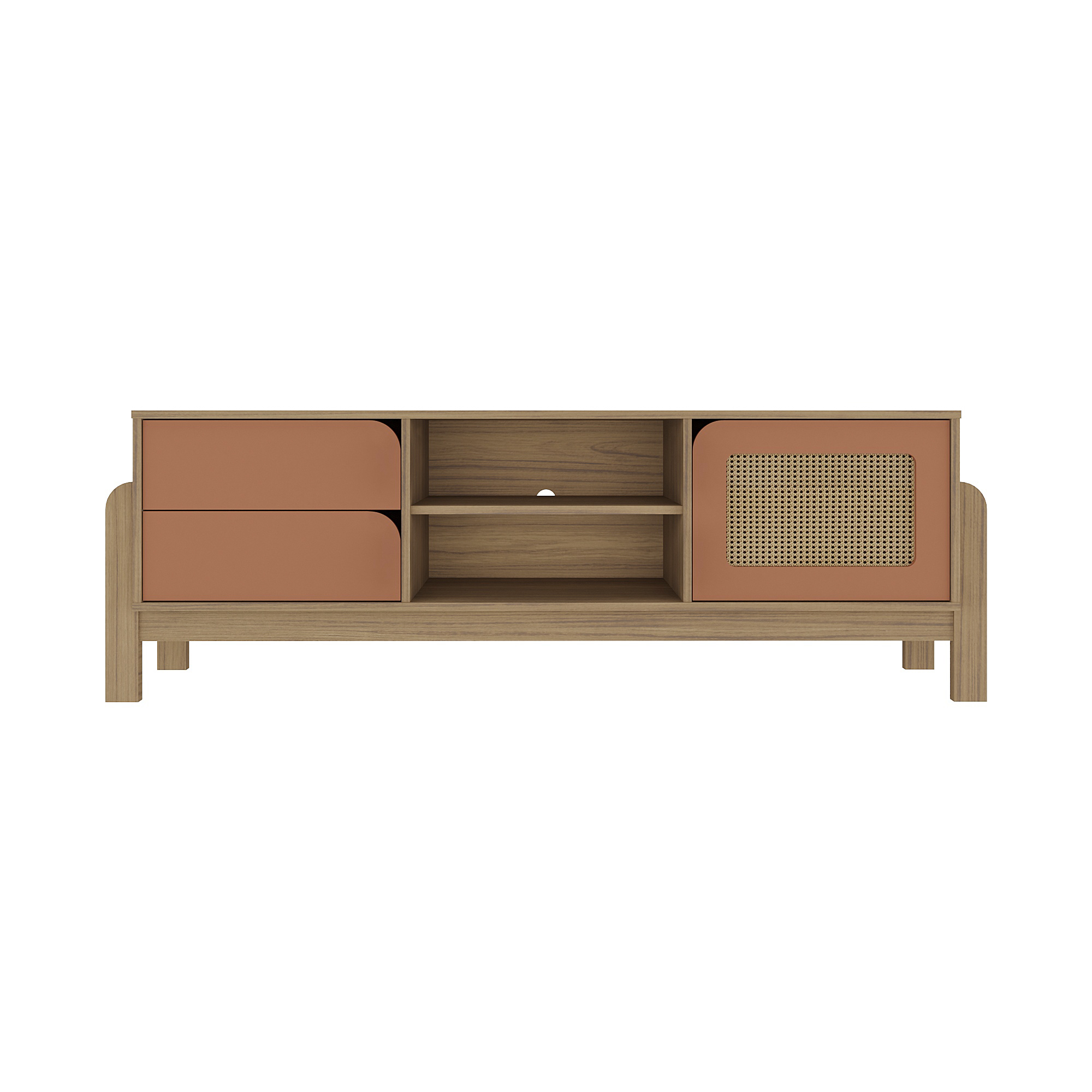 Rack Bancada Para Tv Até 60 Polegadas 1 Porta 2 Gavetas 2 Nichos Nature Artely Carvalho/Terracota