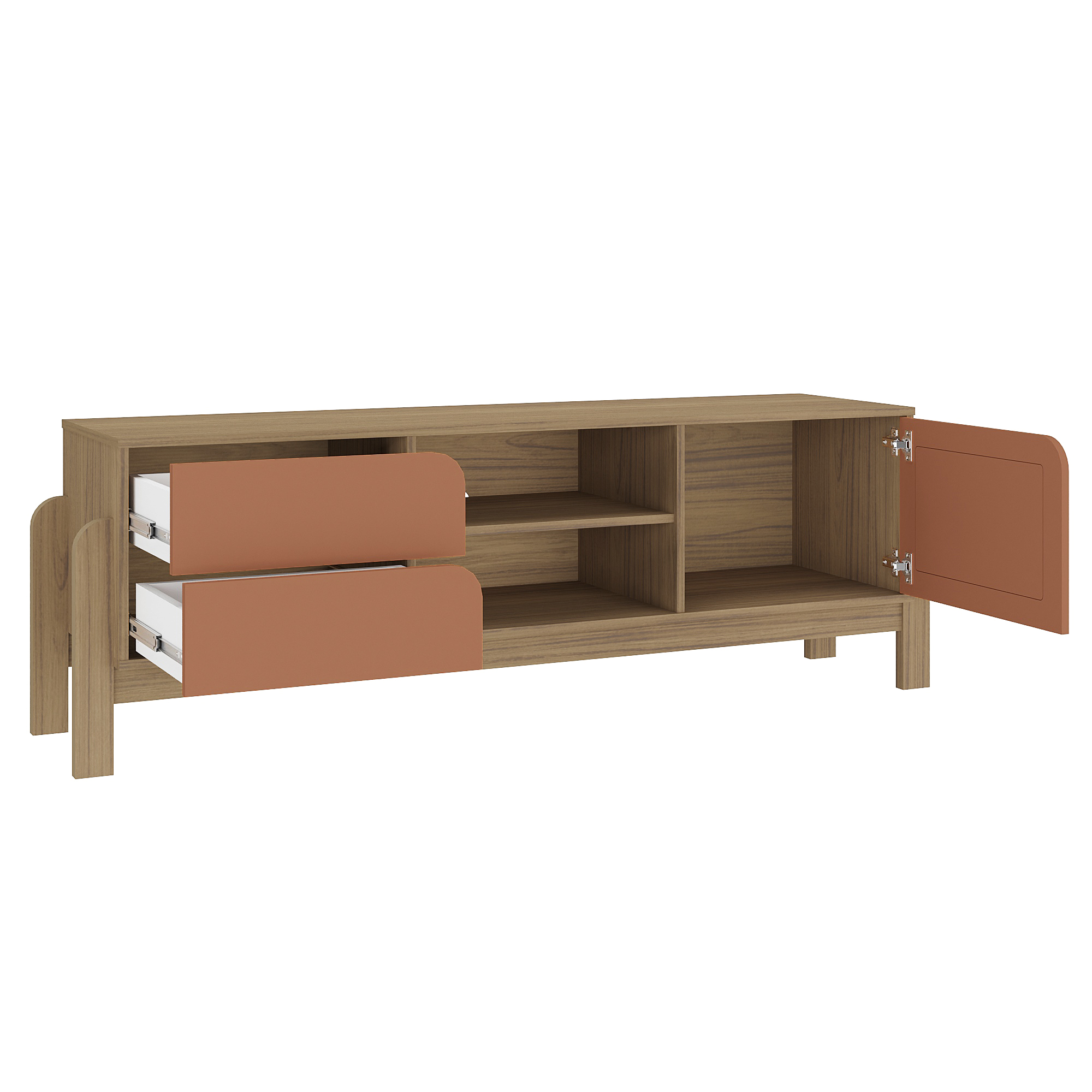 Rack Bancada Para Tv Até 60 Polegadas 1 Porta 2 Gavetas 2 Nichos Nature Artely Carvalho/Terracota
