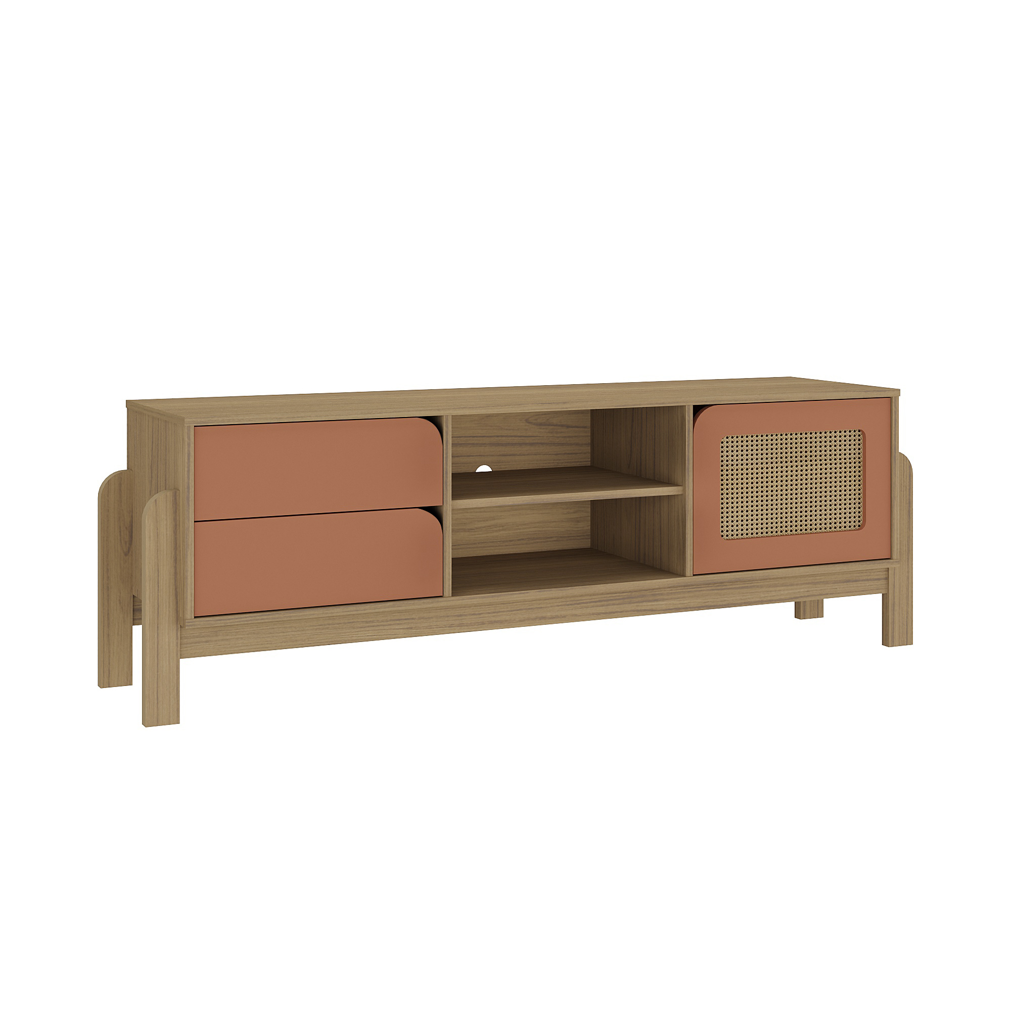 Rack Bancada Para Tv Até 60 Polegadas 1 Porta 2 Gavetas 2 Nichos Nature Artely Carvalho/Terracota
