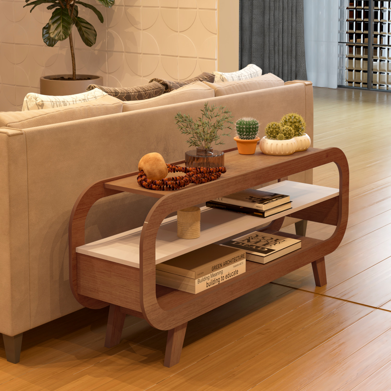 Rack Theo com Borda Arredondada para Tv de 60 Polegadas Artely Cinamomo/off White