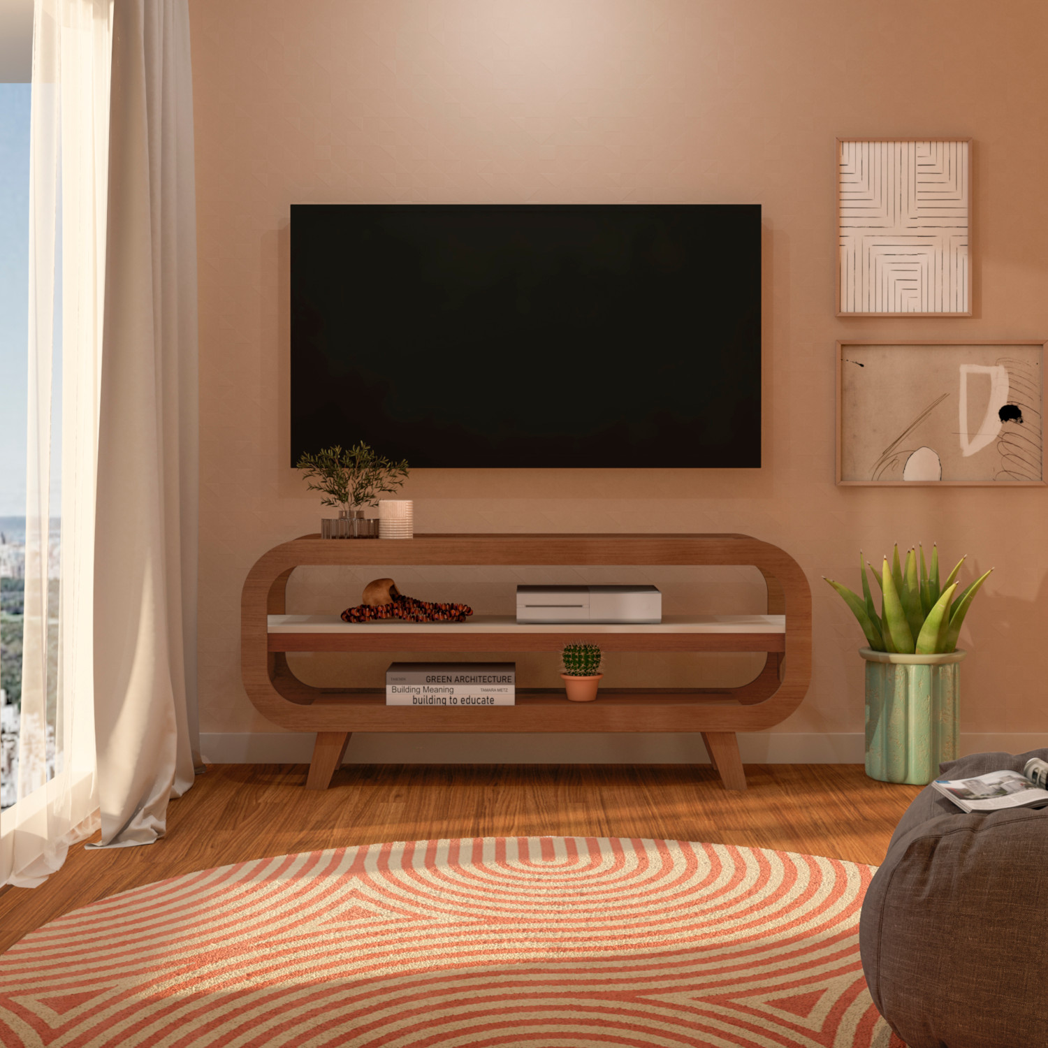 Rack Theo com Borda Arredondada para Tv de 60 Polegadas Artely Cinamomo/off White