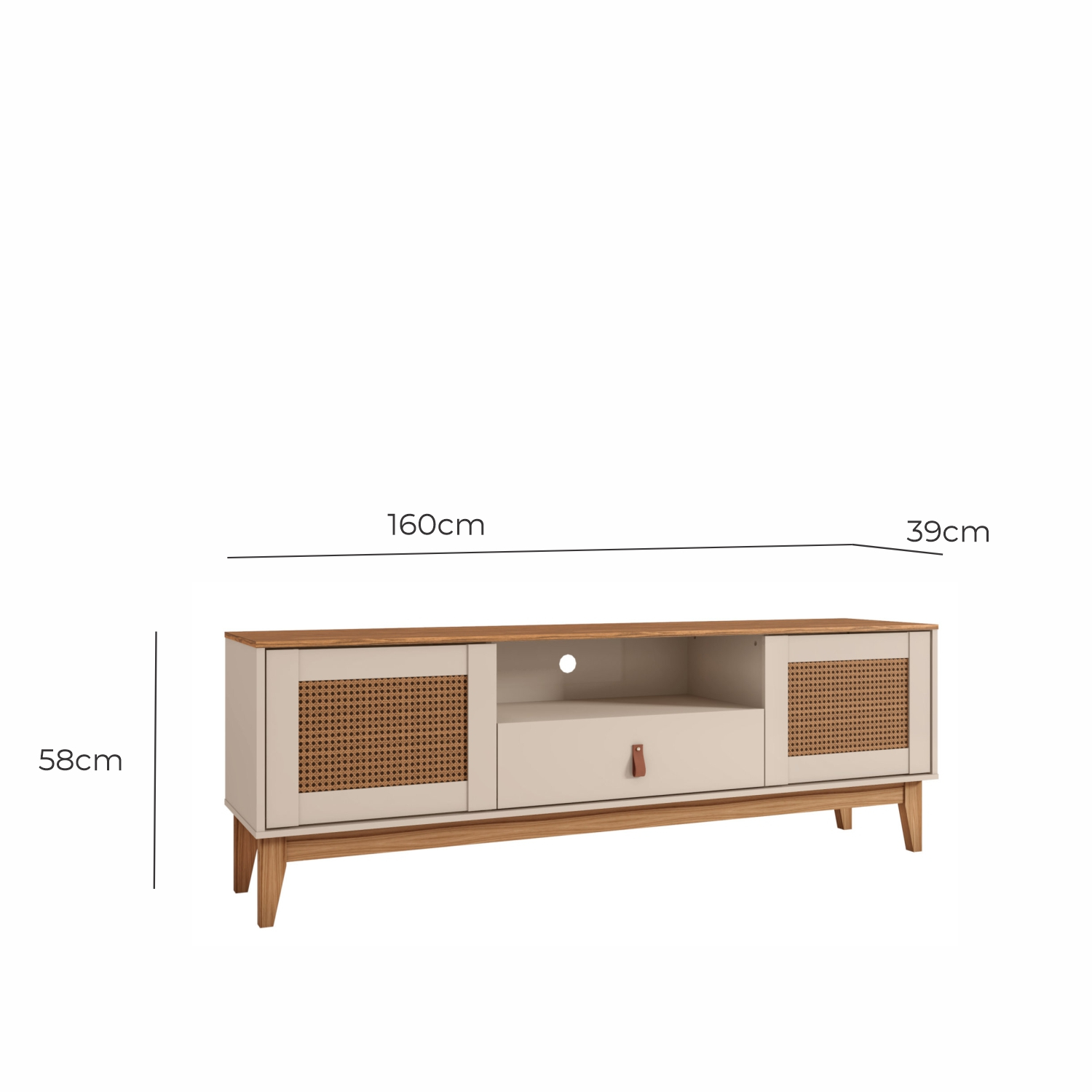 Rack de Sala Para TVs 60 Pol. Pés de Madeira Adams Babus - Off White / Cedro TR