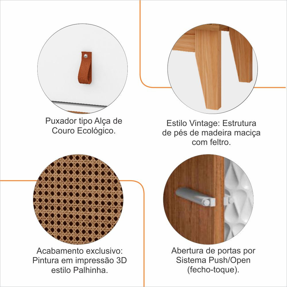 Rack de Sala Para TVs 60 Pol. Pés de Madeira Adams Babus - Off White / Cedro TR