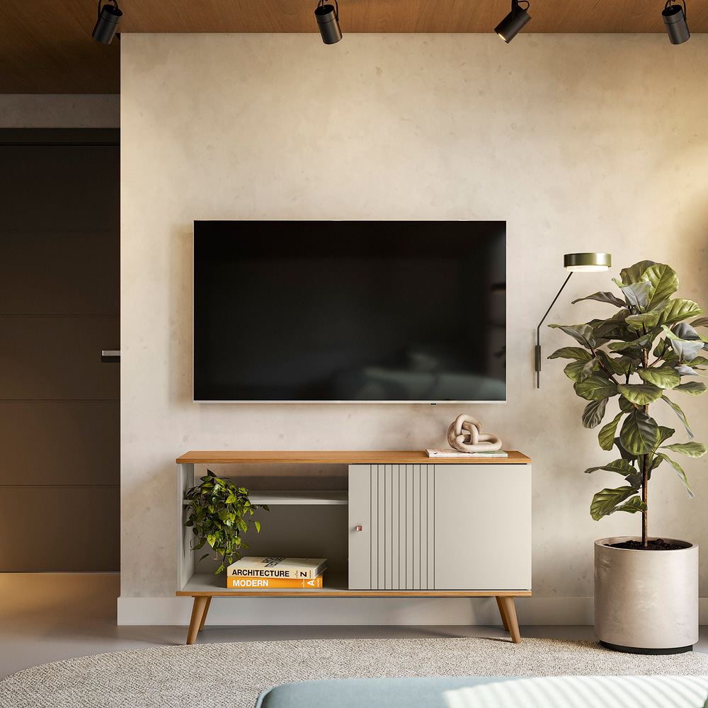 Rack de TV até 55 Polegadas Biella com 1 Porta - Nature / Off White