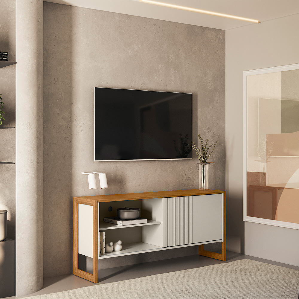 Rack de TV até 65 Polegadas Belluno com 1 Porta - Nature / Off White