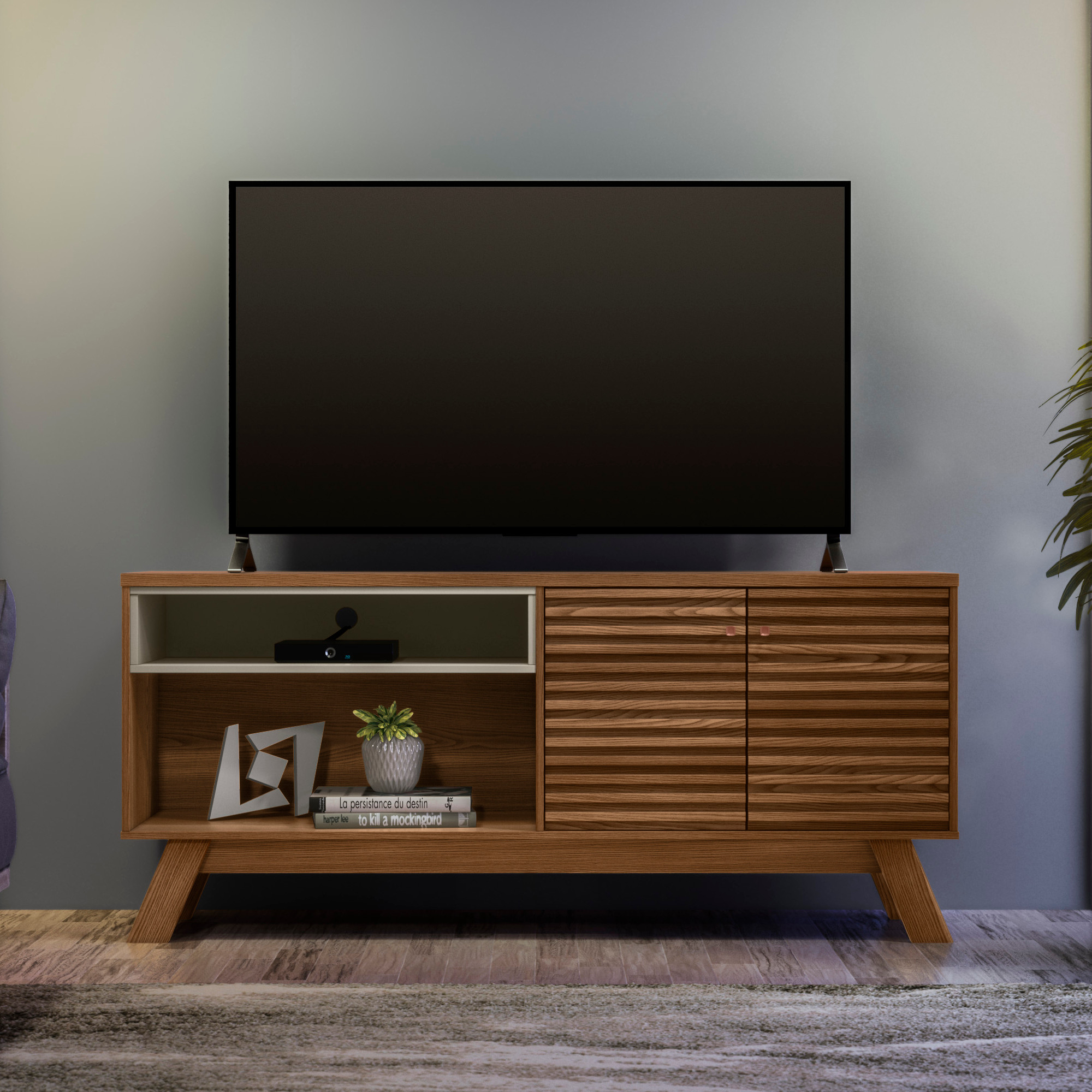 Rack de TV até 70 Polegadas Andria com 2 Portas - Nature / Off White