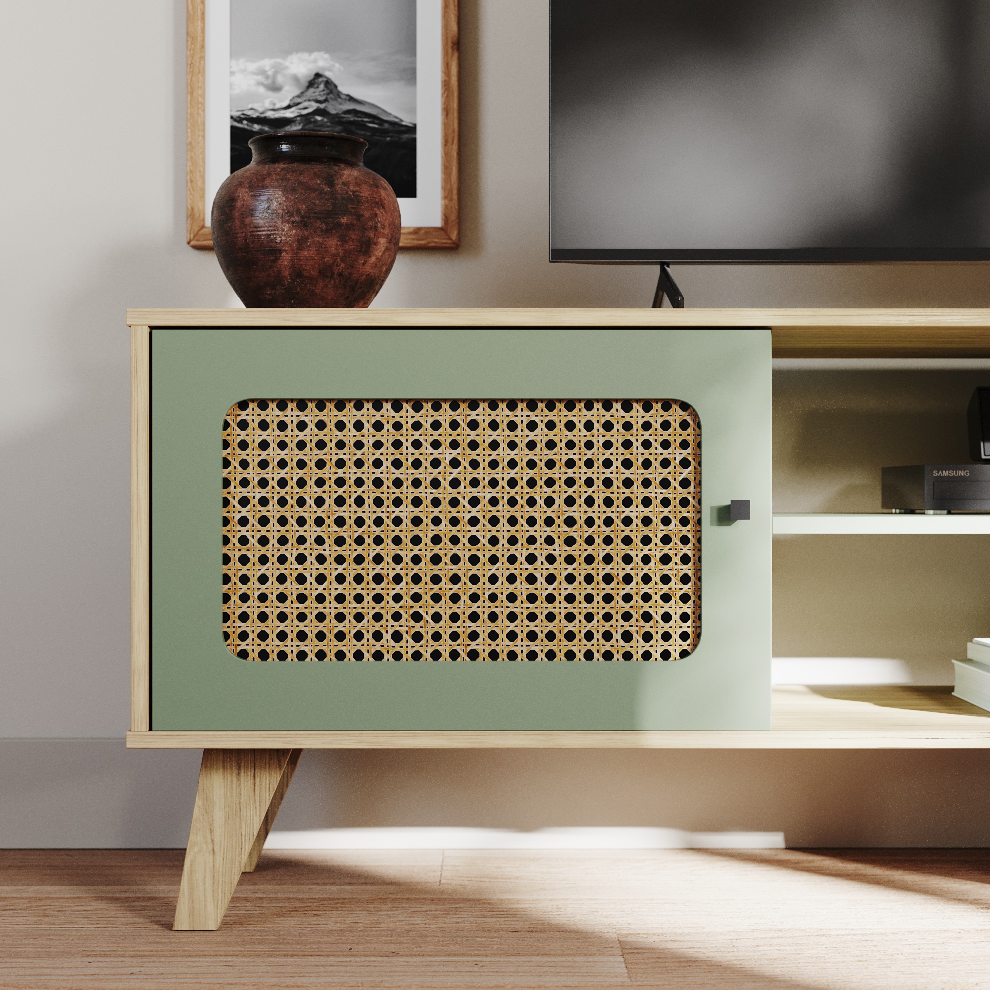 Rack para TV Até 55 Polegadas Erice com 2 Porta e Pés - Carvalho / Menta