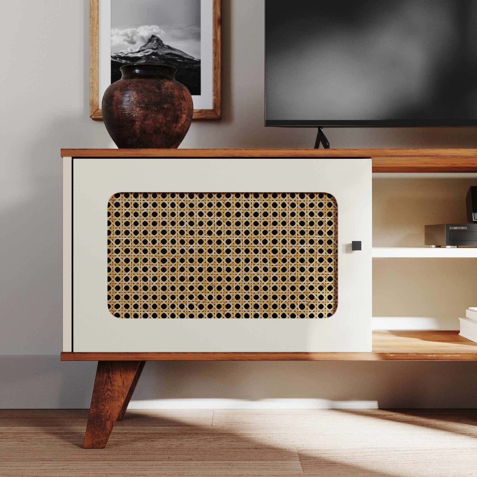 Rack para TV Até 55 Polegadas Erice com 2 Porta e Pés - Pinho / Off White