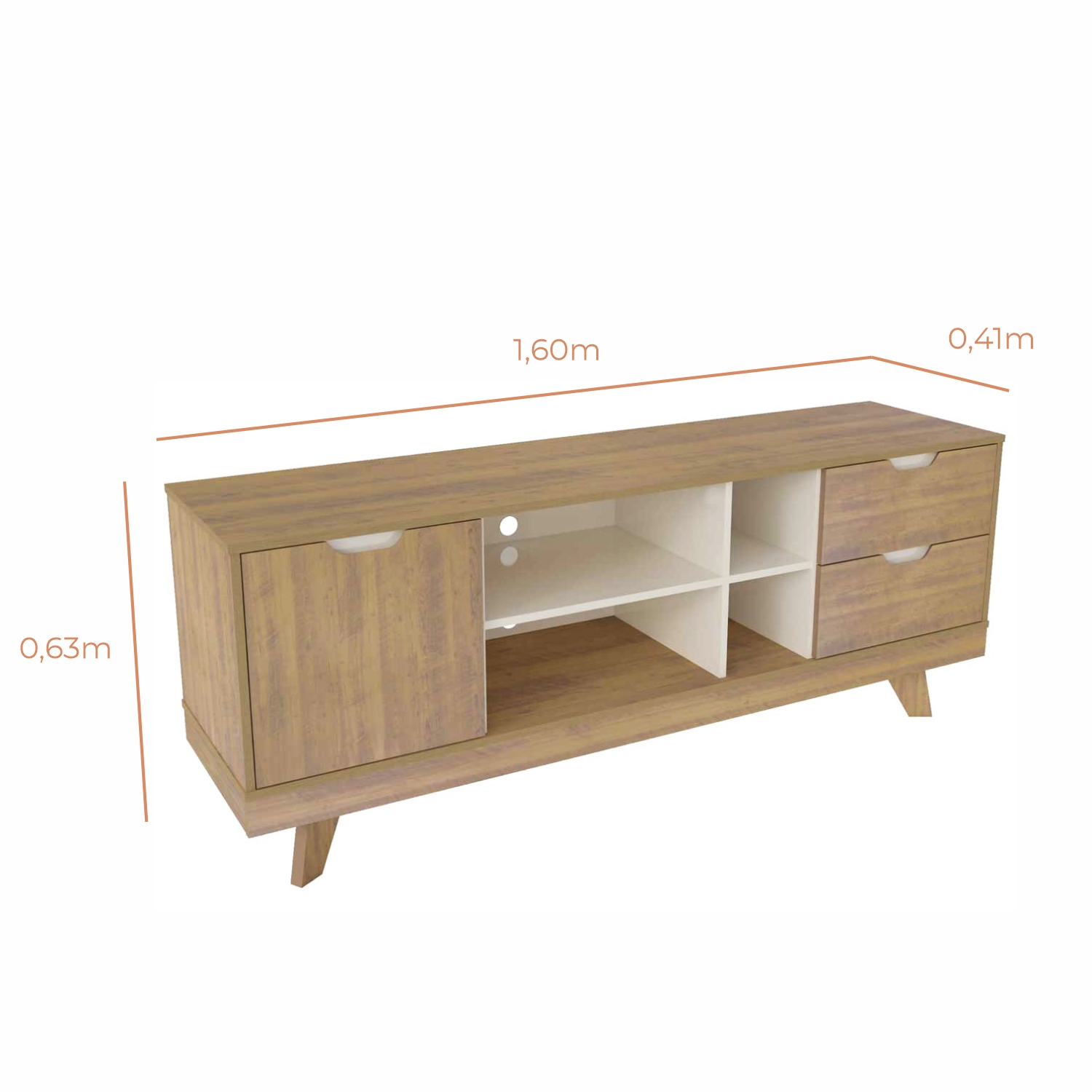 Rack para TV Até 60 Polegadas Nature com 2 Gavetas e uma 1  Porta Babus