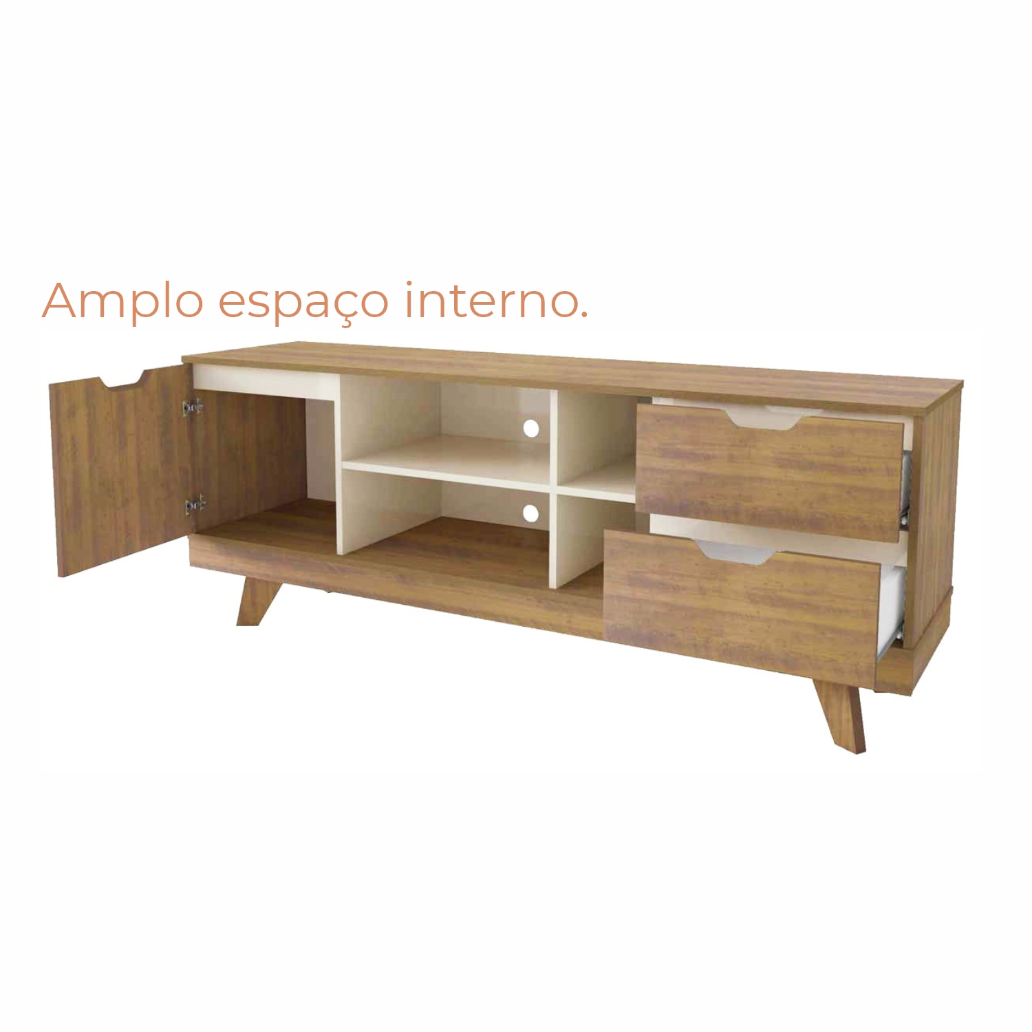 Rack para TV Até 60 Polegadas Nature com 2 Gavetas e uma 1  Porta Babus