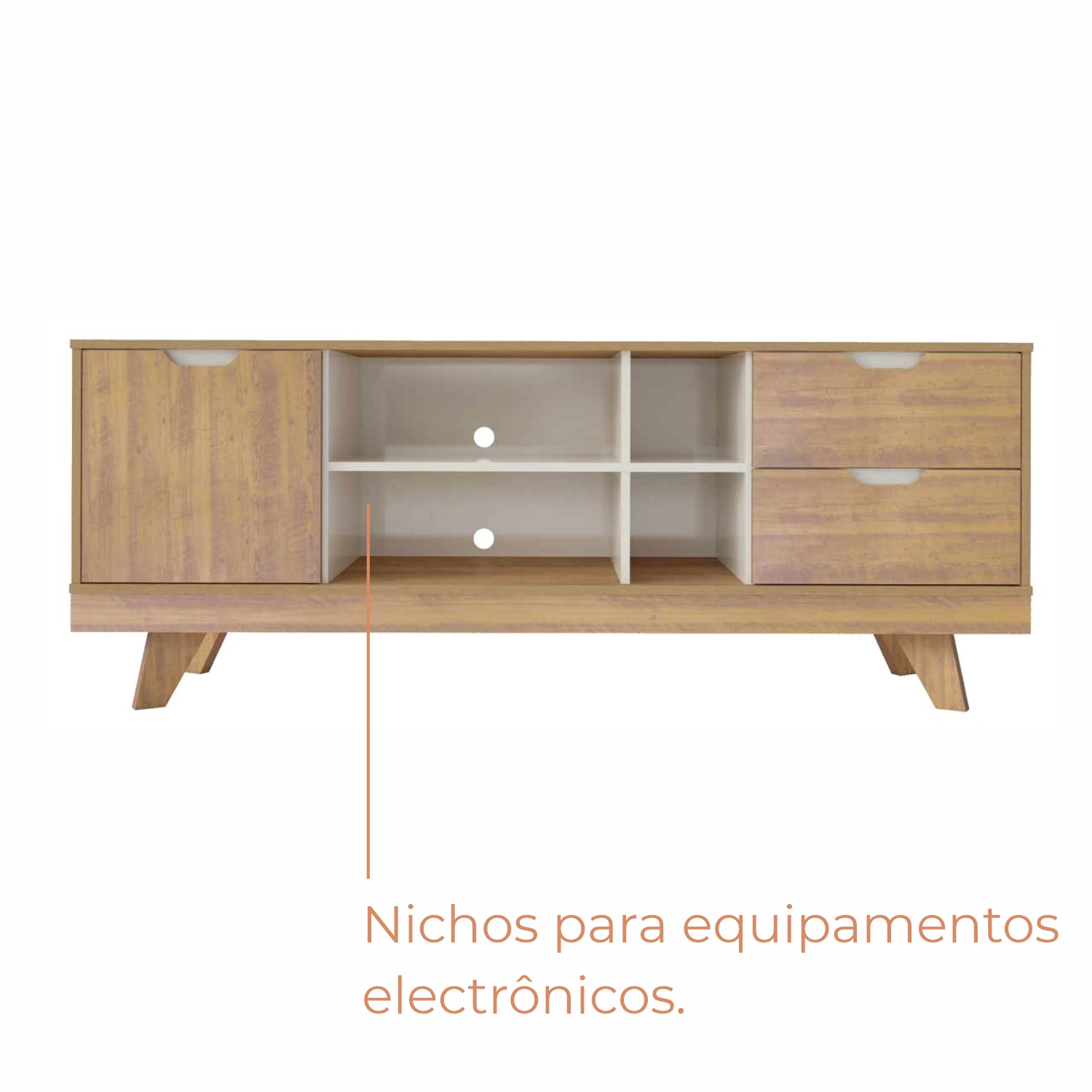 Rack para TV Até 60 Polegadas Nature com 2 Gavetas e uma 1  Porta Babus