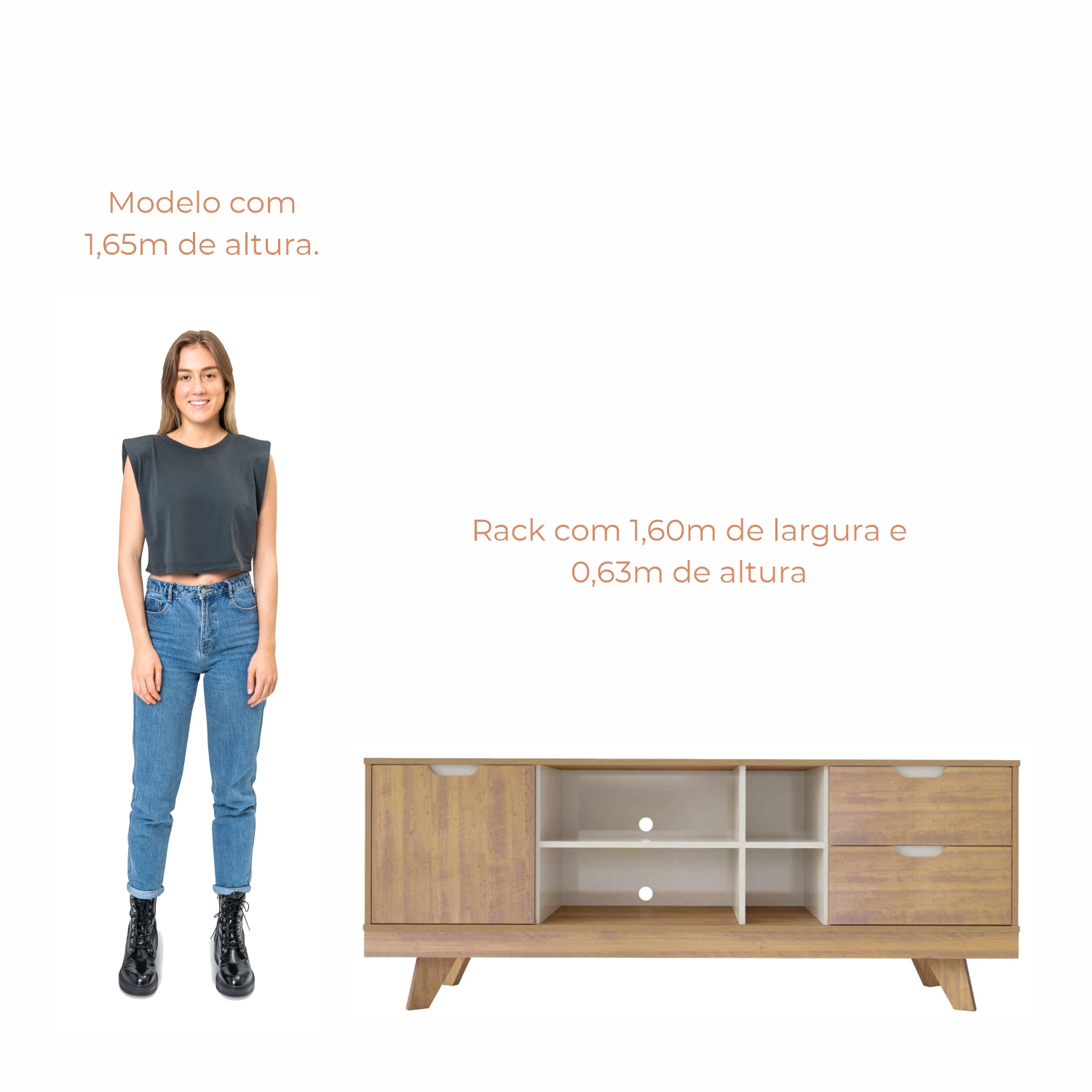 Rack para TV Até 60 Polegadas Nature com 2 Gavetas e uma 1  Porta Babus