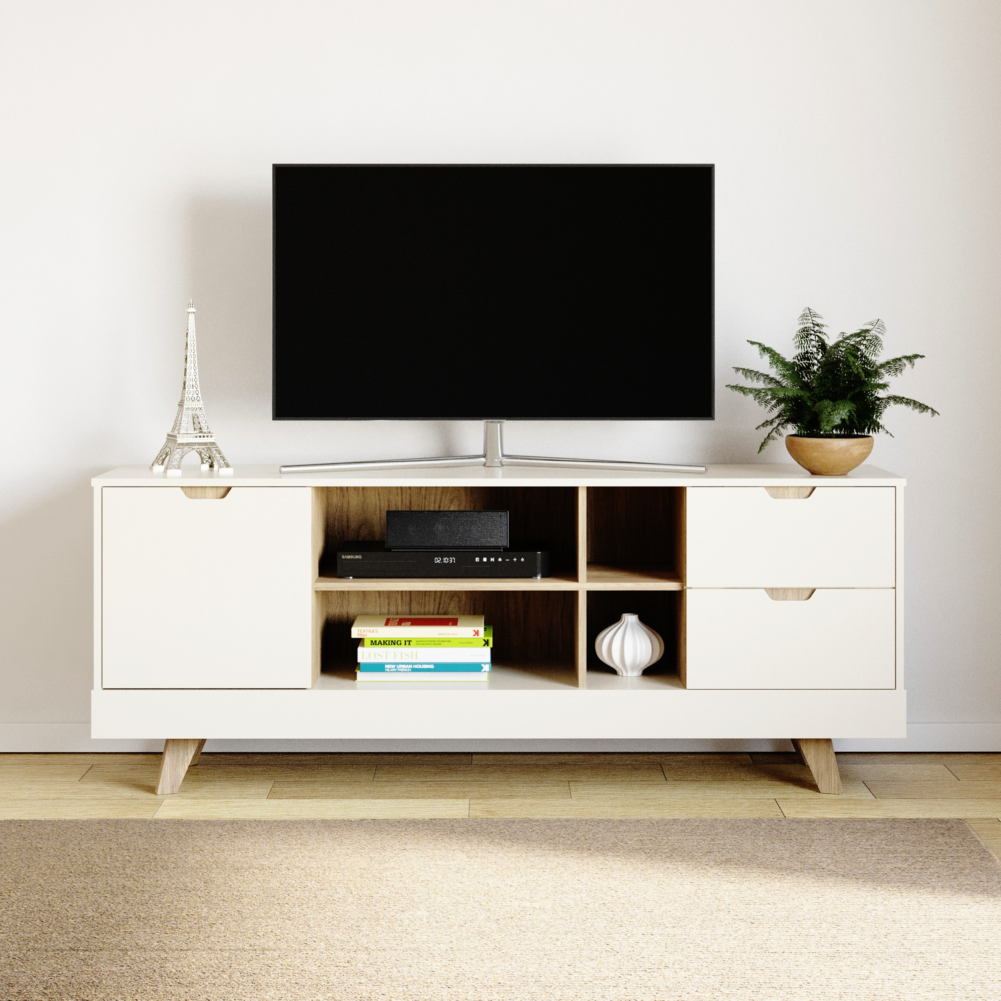 Rack para TV Até 60 Polegadas Nature com 2 Gavetas e uma 1  Porta Babus