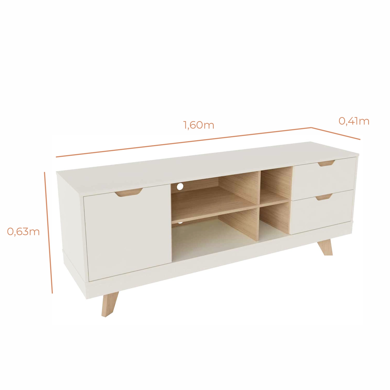 Rack para TV Até 60 Polegadas Nature com 2 Gavetas e uma 1  Porta Babus