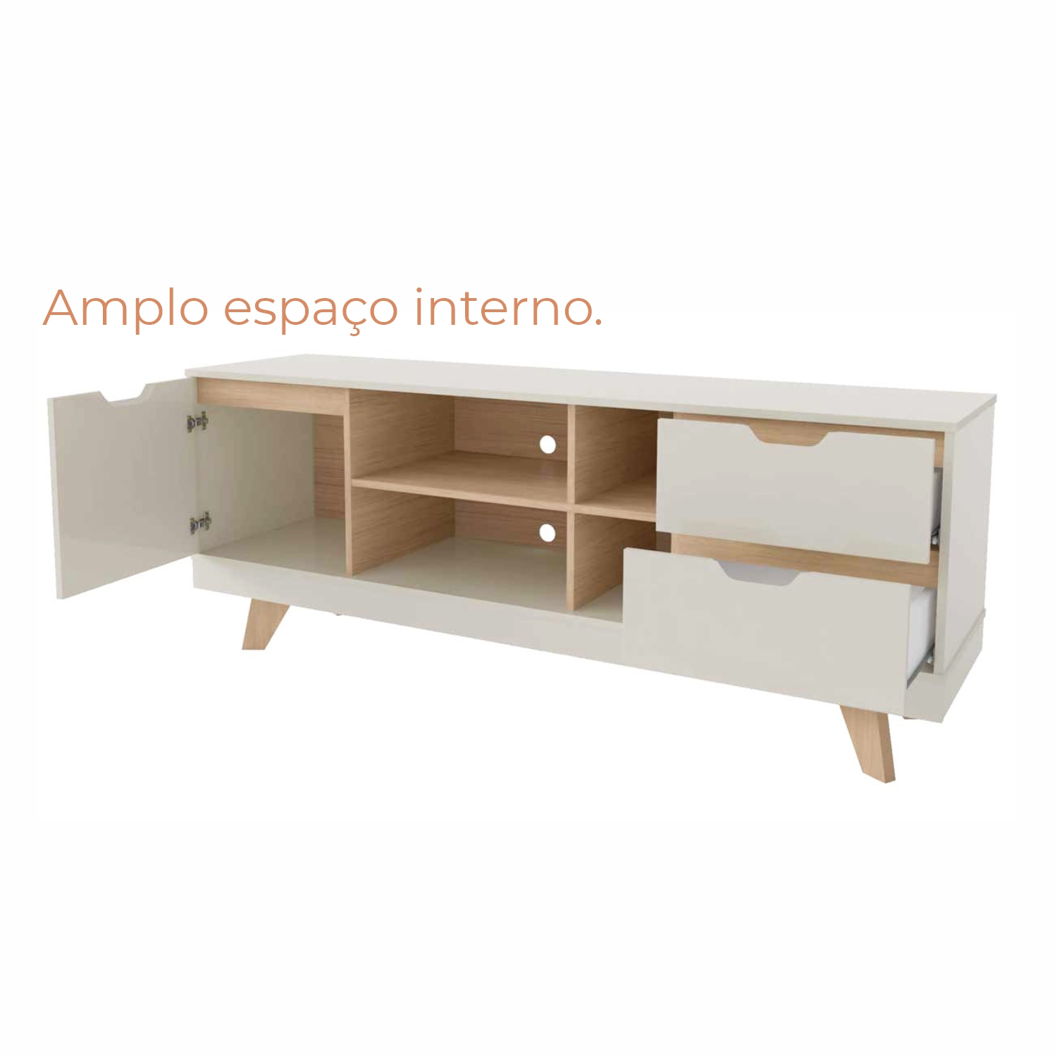 Rack para TV Até 60 Polegadas Nature com 2 Gavetas e uma 1  Porta Babus