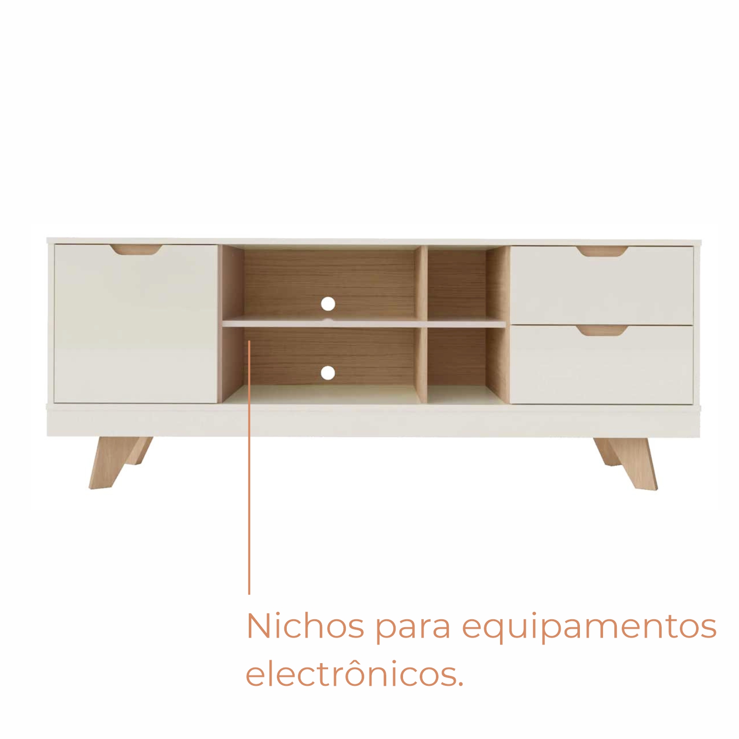 Rack para TV Até 60 Polegadas Nature com 2 Gavetas e uma 1  Porta Babus