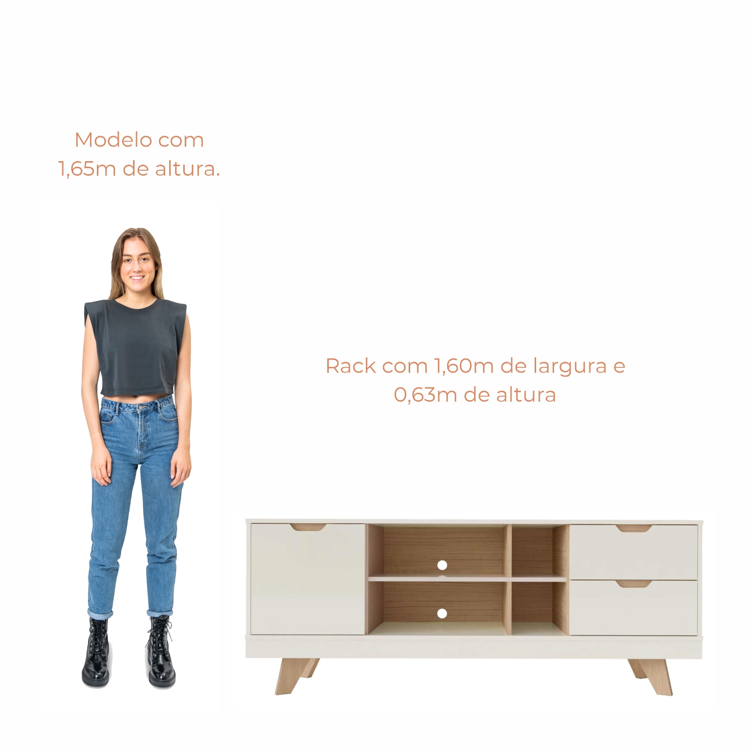 Rack para TV Até 60 Polegadas Nature com 2 Gavetas e uma 1  Porta Babus
