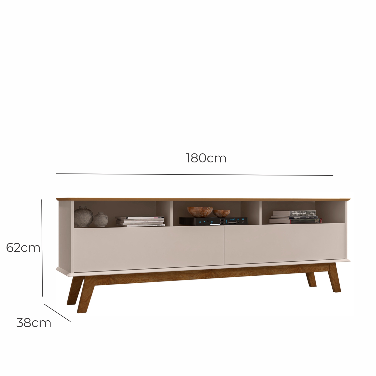 Rack para TV Até 65 Polegadas Ado com 1 Porta e Pés de madeira Babus - Cinamomo / Off White