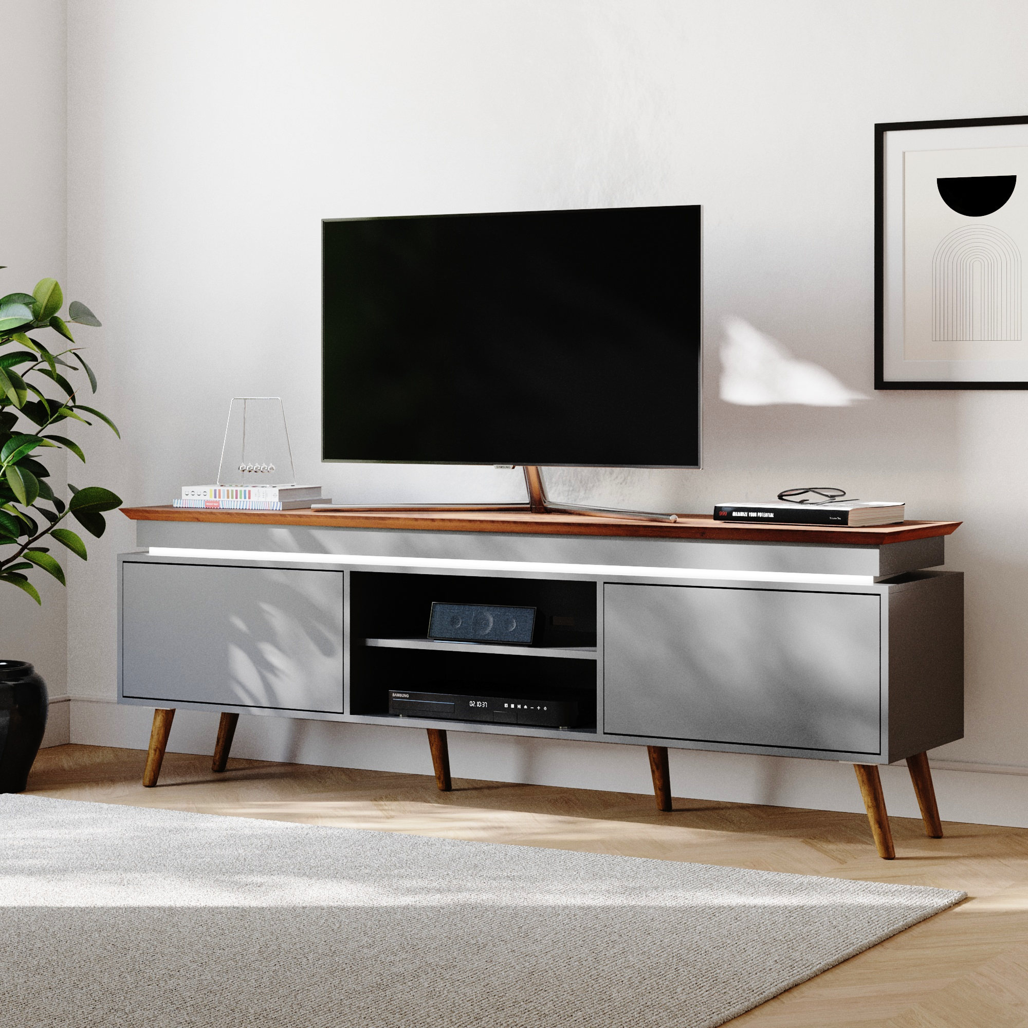 Rack para TV Até 75 Polegadas Kaia com 2 Portas com LED Babus