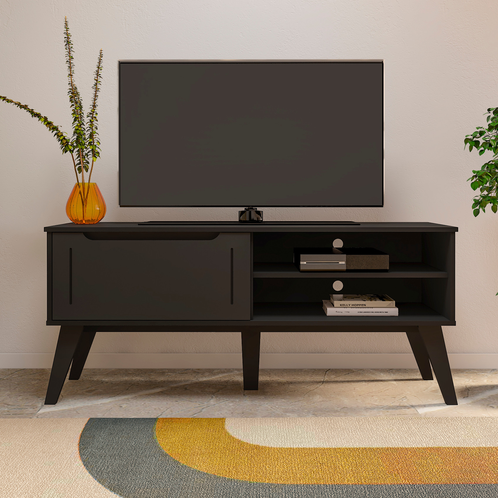 Rack para TV até 47 Polegadas 1 Porta 2 Nicho Lotus Verona Preto