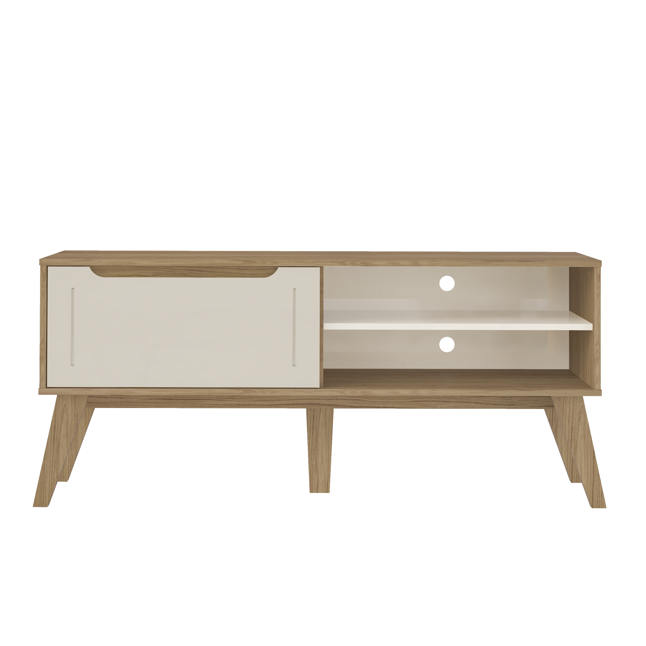 Rack para Tv até 60" 134x50cm Pés em Mdf 1 Porta e 2 Nichos Lotus Artely Carvalho/off White Preto