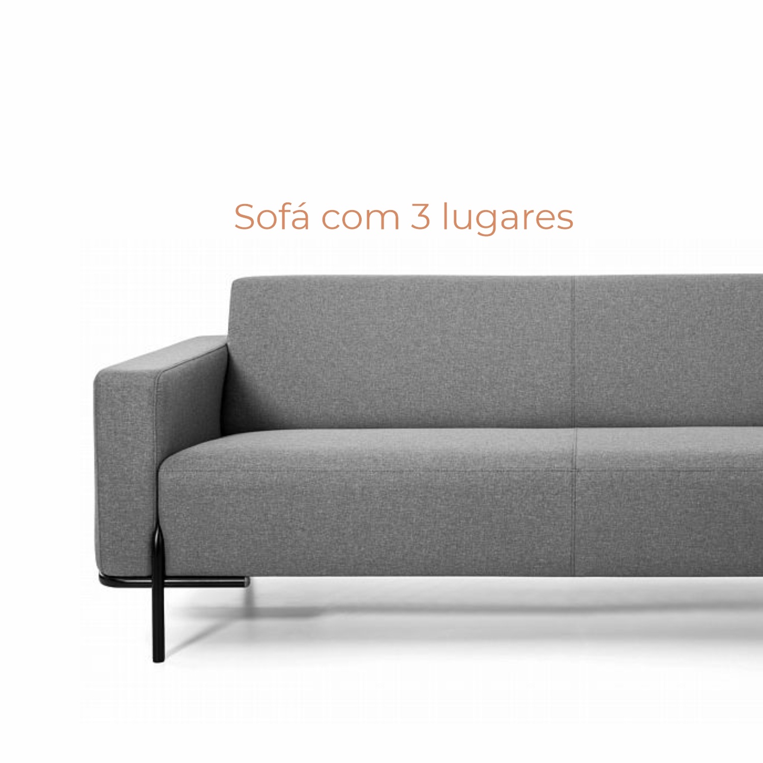Sofá 3 lugares Cora com 2,08m em Linho e Pés de Ferro fosco Babus