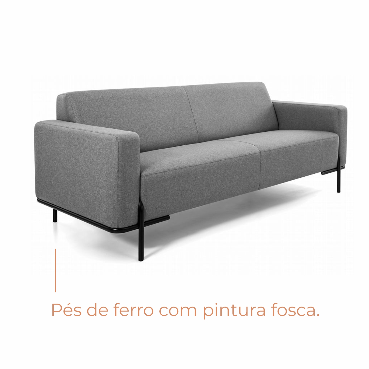 Sofá 3 lugares Cora com 2,08m em Linho e Pés de Ferro fosco Babus