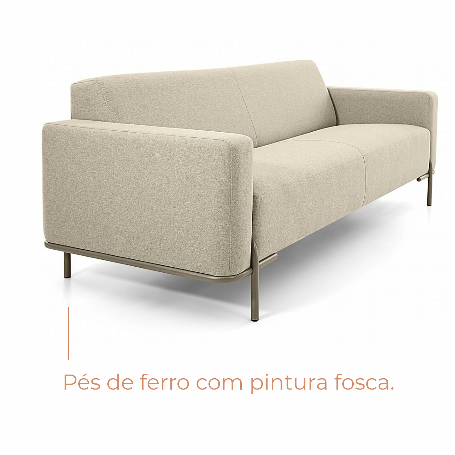 Sofá 3 lugares Cora com 2,08m em Linho e Pés de Ferro fosco Babus