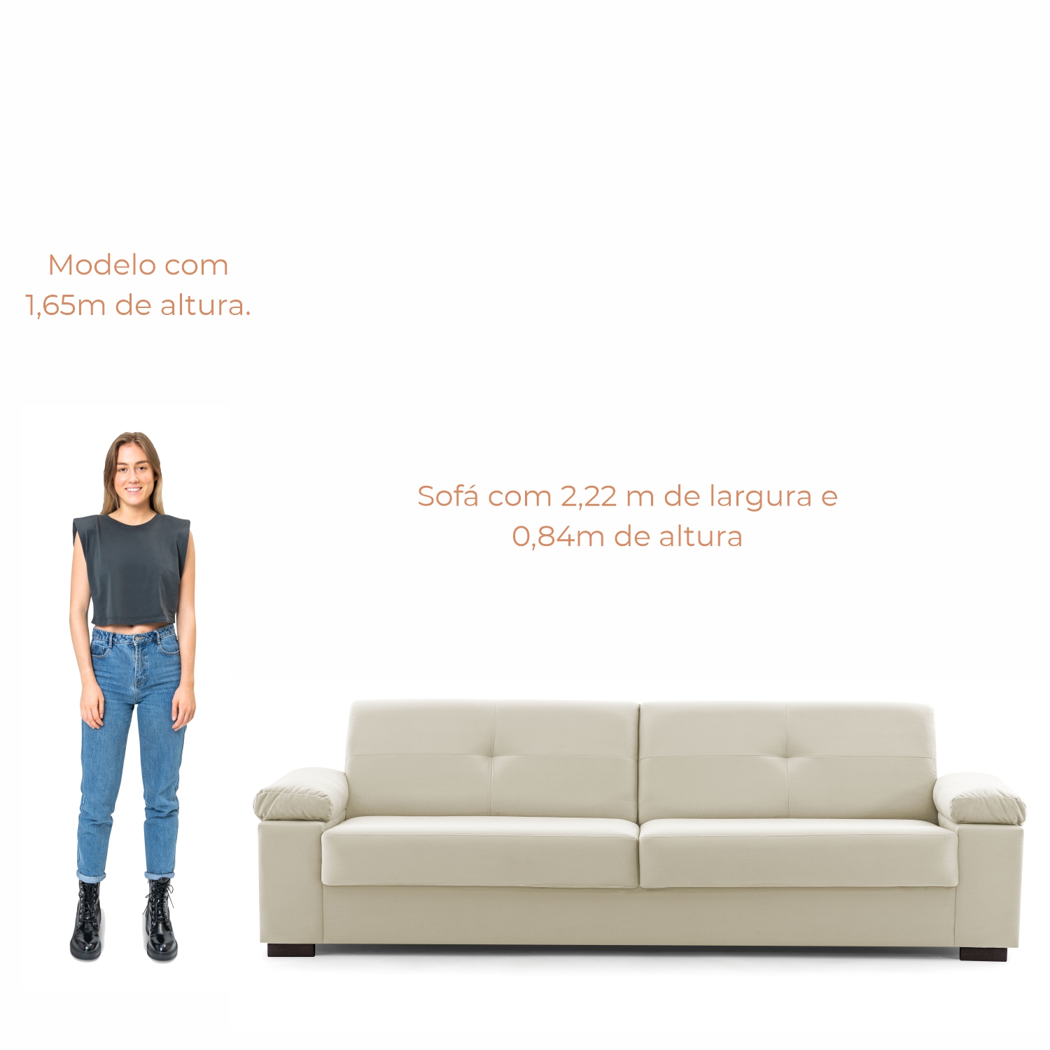 Sofá 3 lugares Lay com 2,25m em Linho Bege