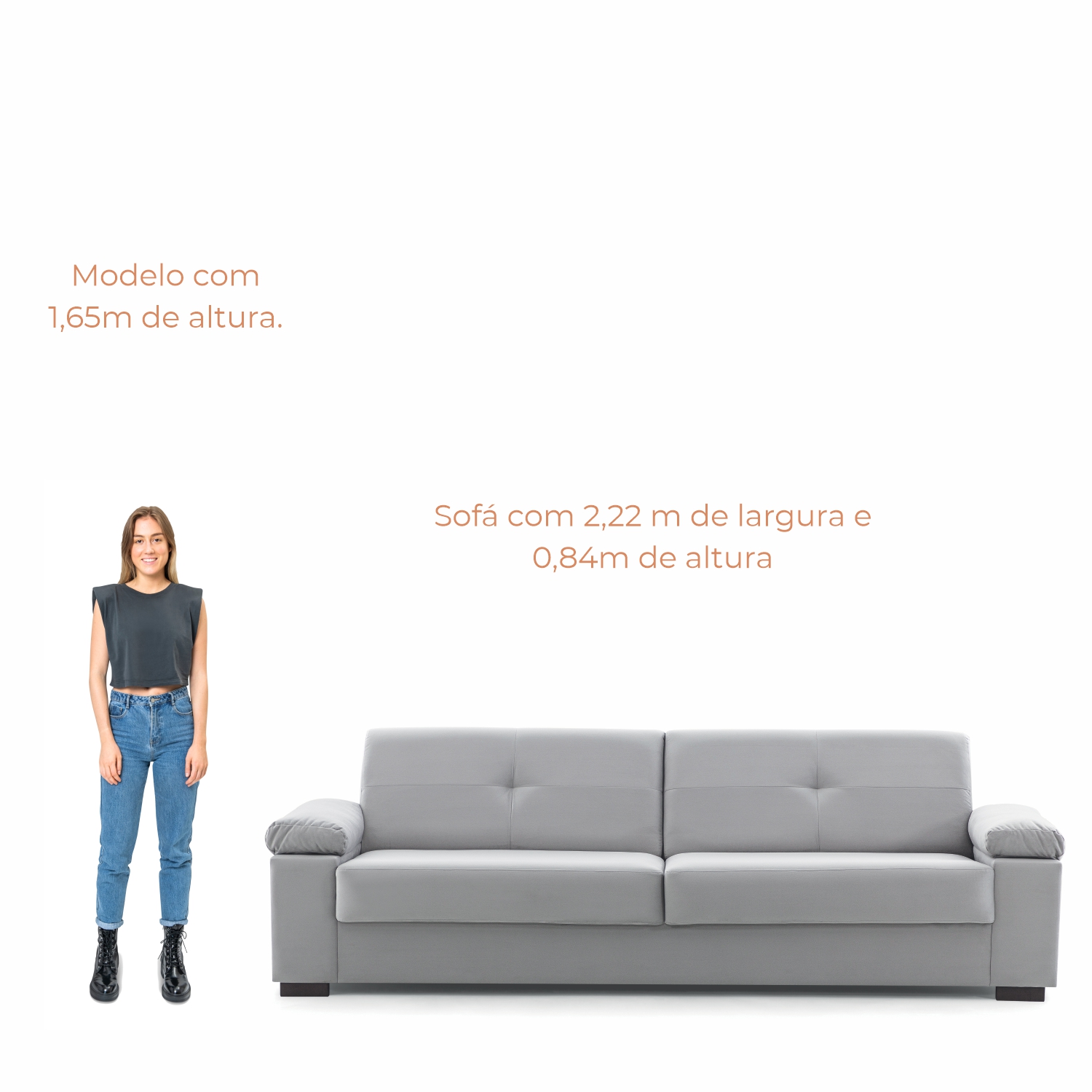 Sofá 3 lugares Lay com 2,25m em Linho Grafite