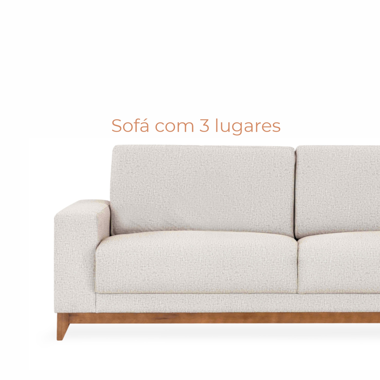 Sofá 3 lugares Téo com 1,95m em Linho e Pés de Madeira - Cinza Claro